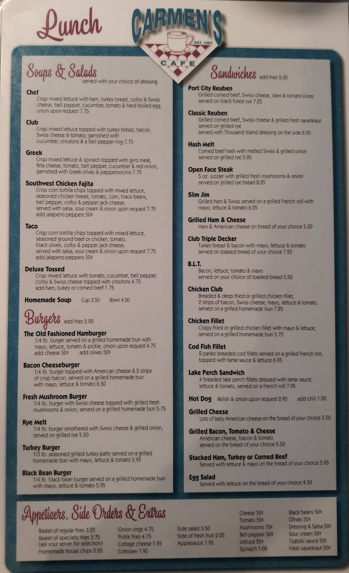 Menu at Carmen's Cafe, Muskegon