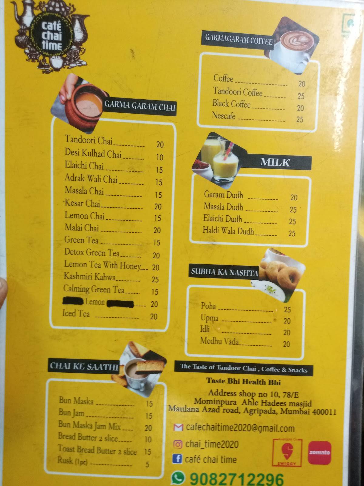 Cafe Chai Time menu