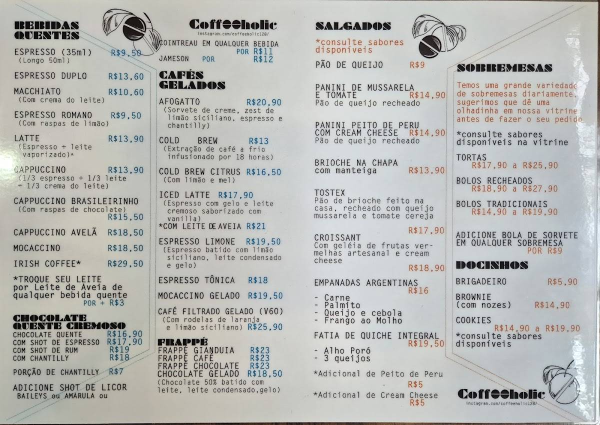 Coffeeholic cardápio