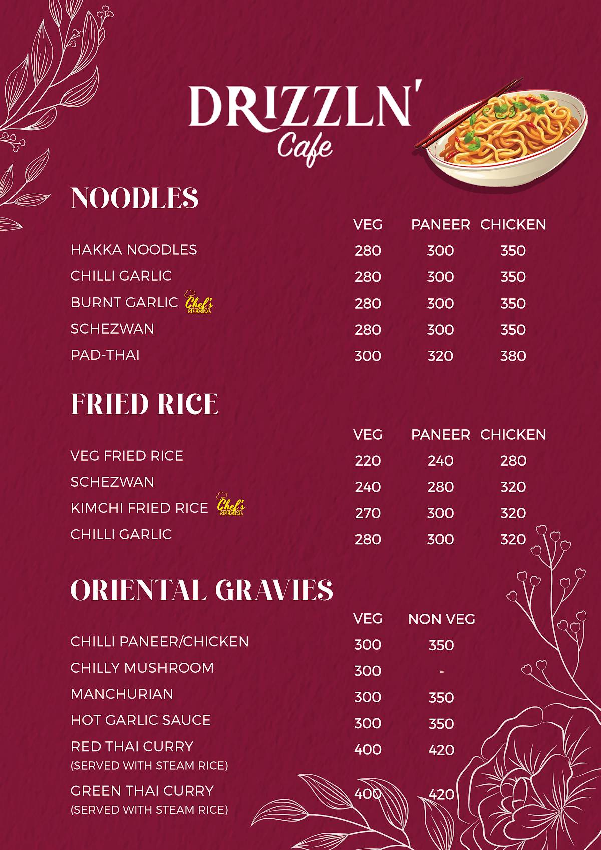 DRIZZLN' CAFE menu