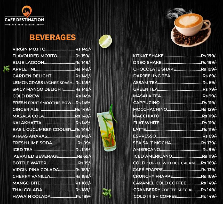 Cafe Destination menu