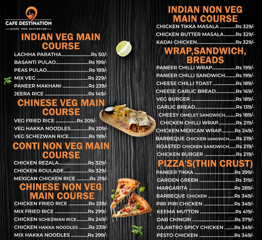 Cafe Destination menu