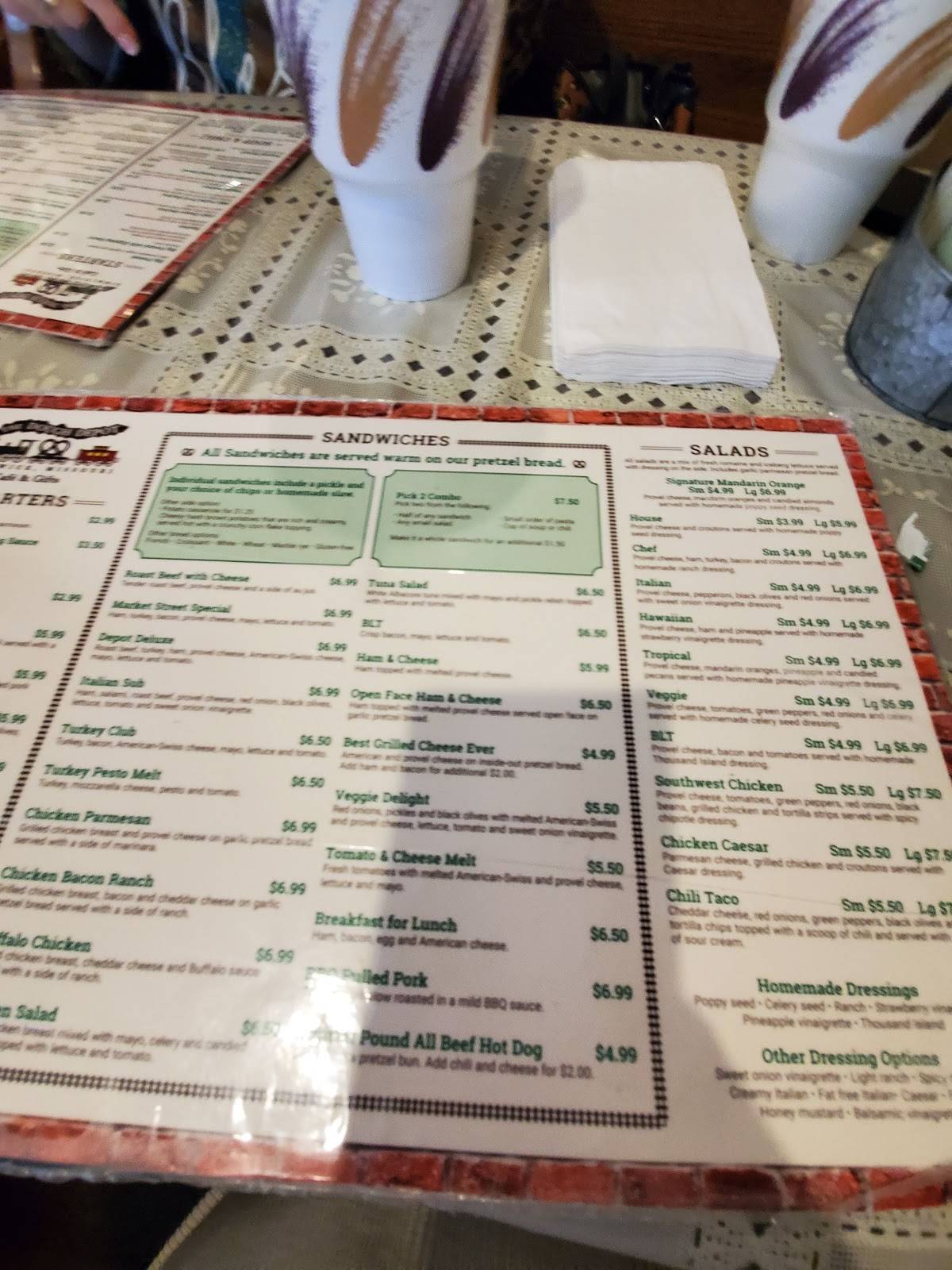 Menu at Dough Depot cafe, Kimmswick