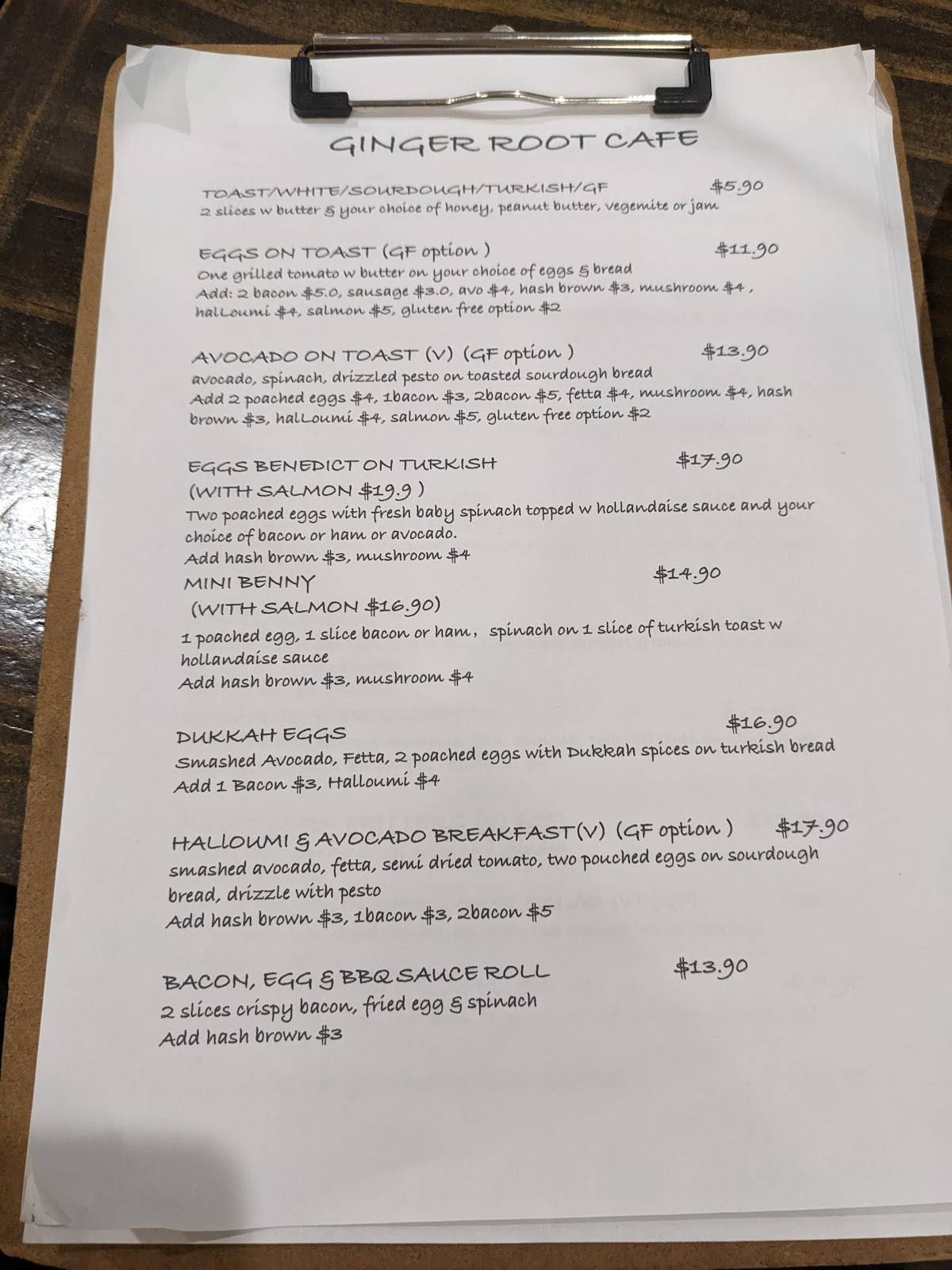 Menu at Ginger Root Cafe, Tweed Heads South, Shop126