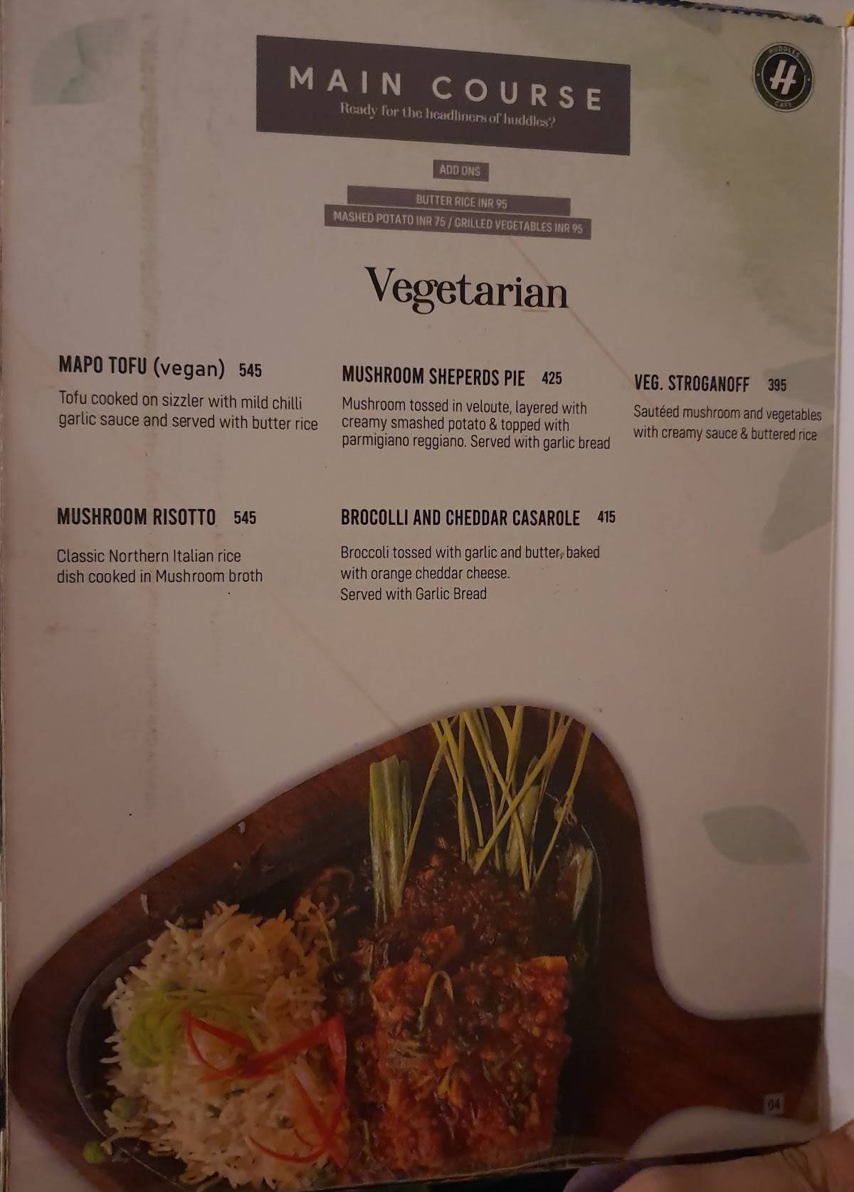 Huddles Cafe menu