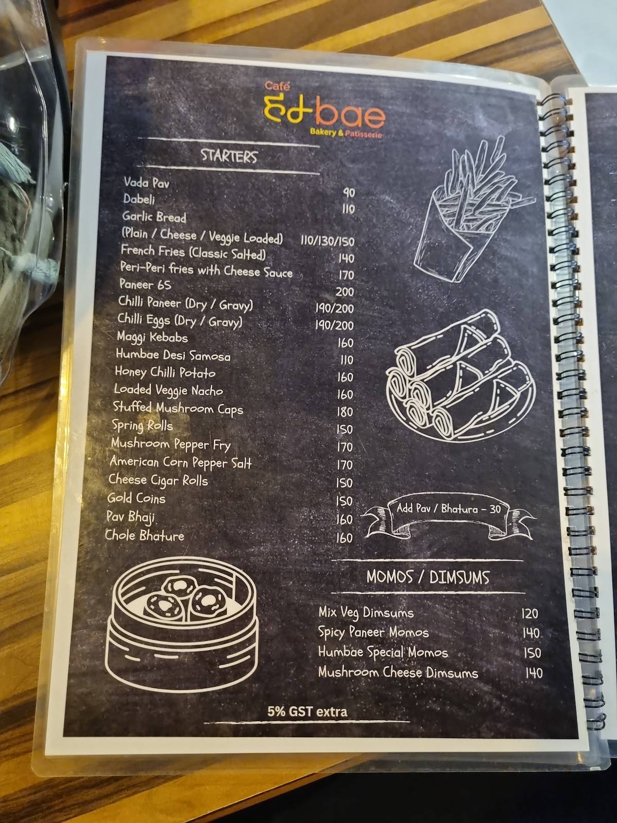 Cafe HumBae Bakery menu