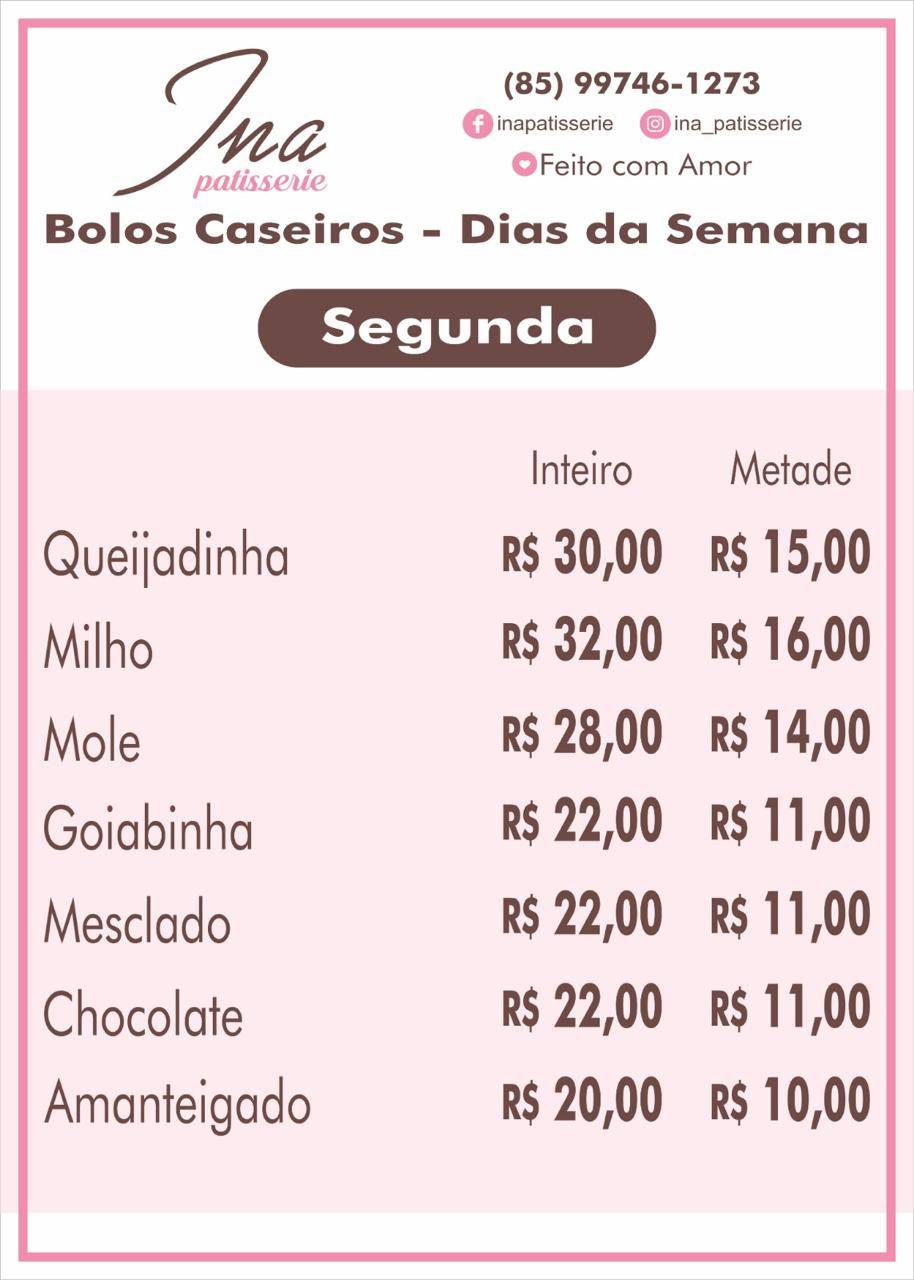 INA PATISSERIE cardápio