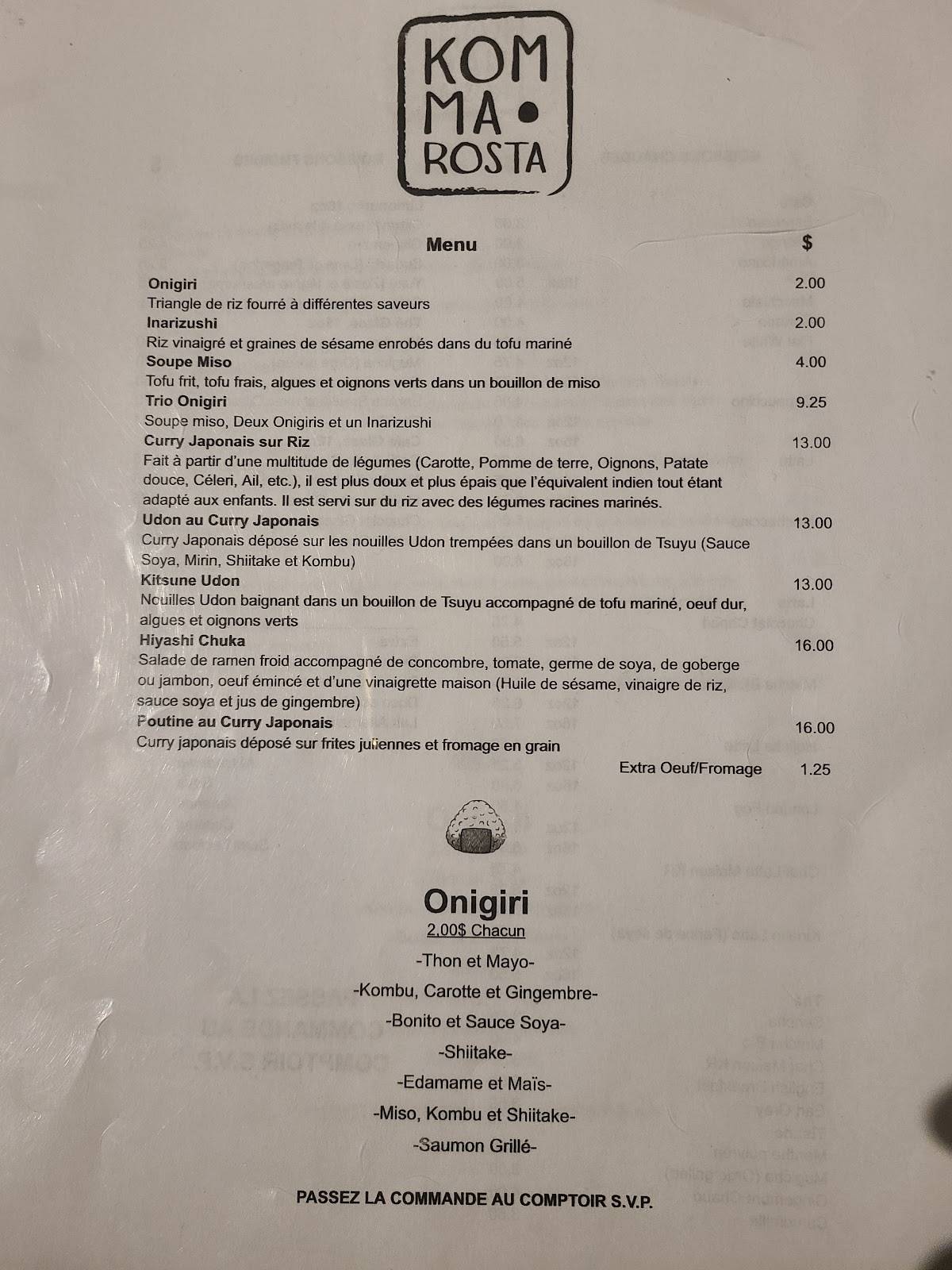 Menu de Café Komma Rosta