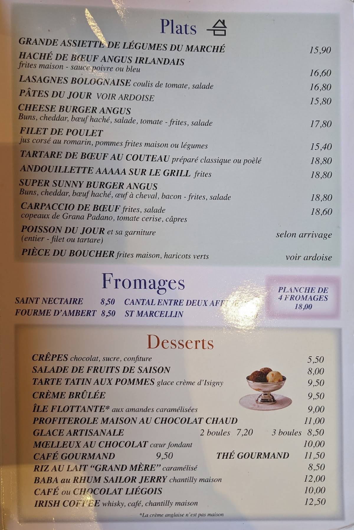 Menu de Le Triomphe