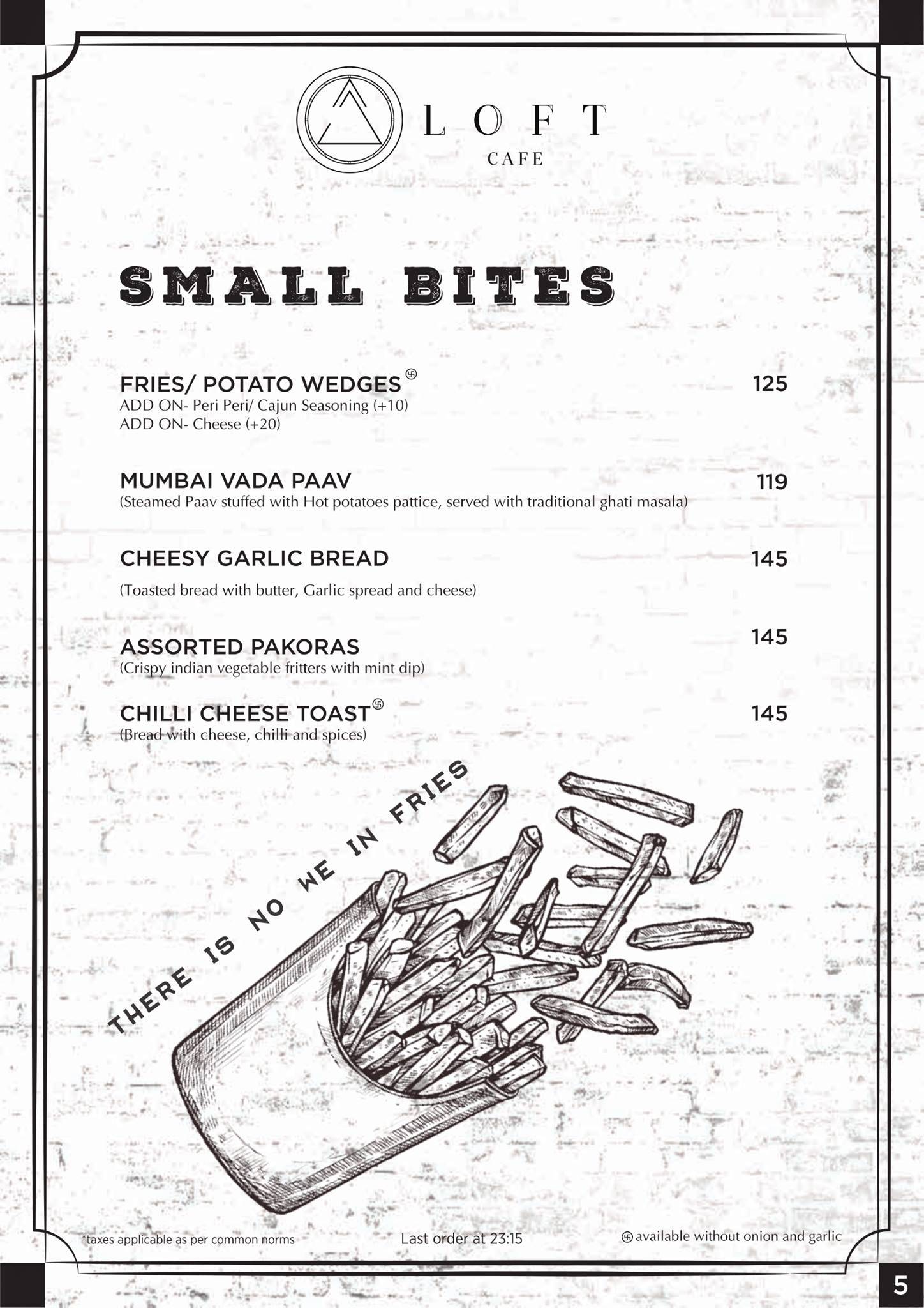 Loft Cafe & Restro menu