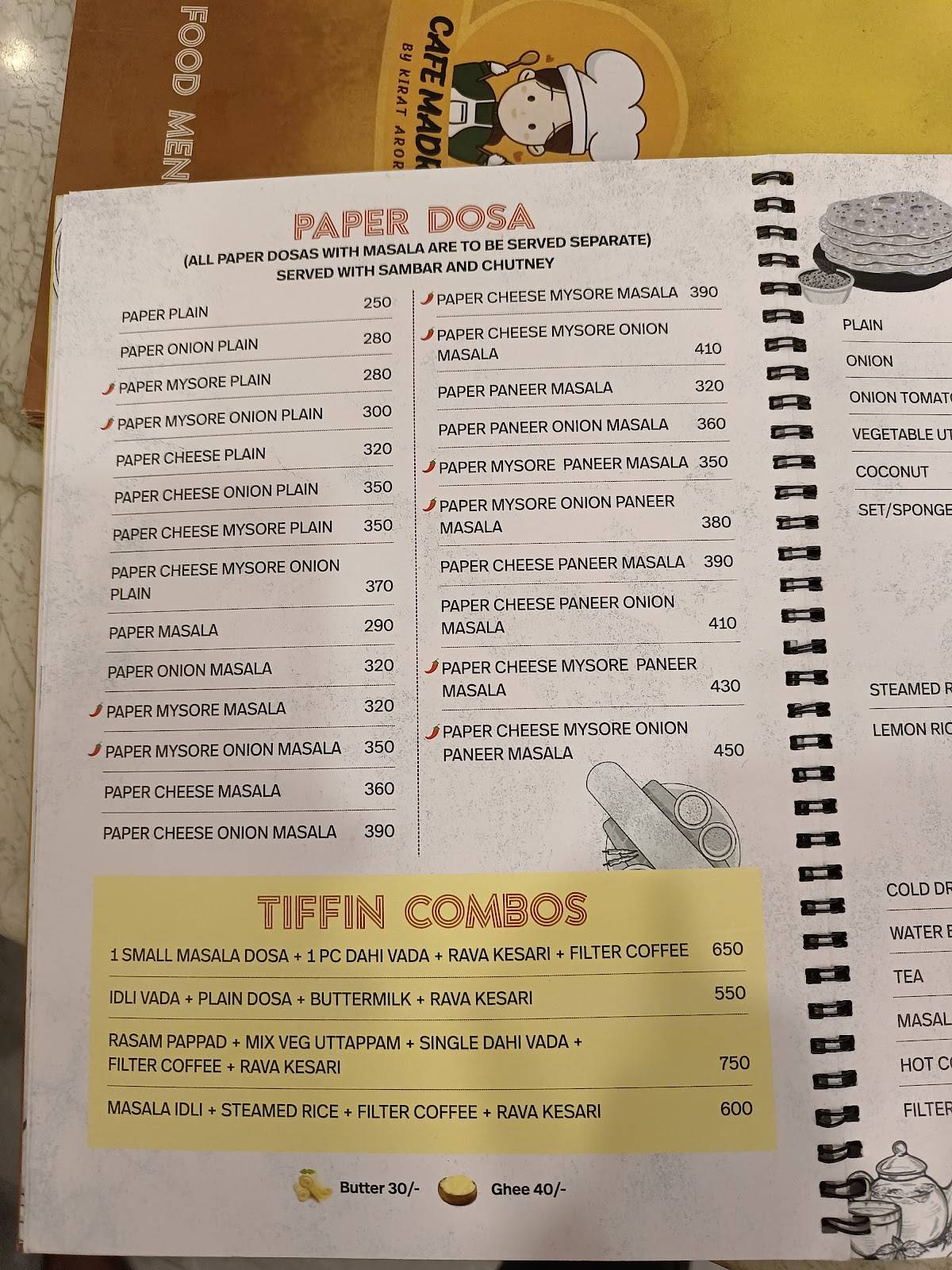 Cafe Madras menu