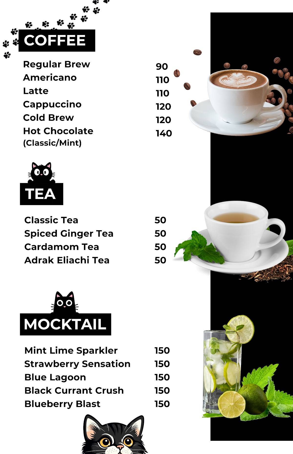 Meow the Cat Cafe menu