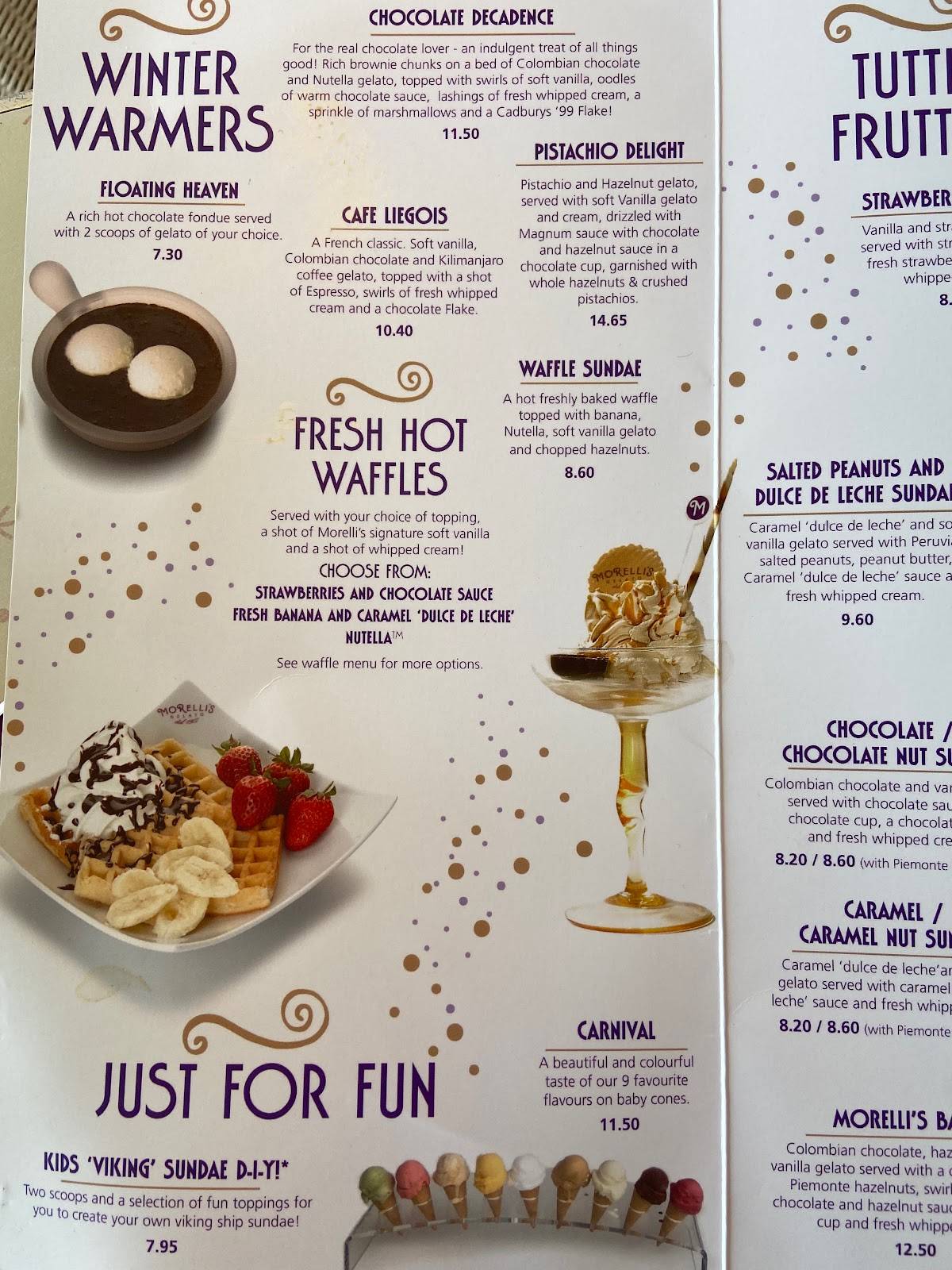 Menu at Morelli's Gelato cafe, Broadstairs