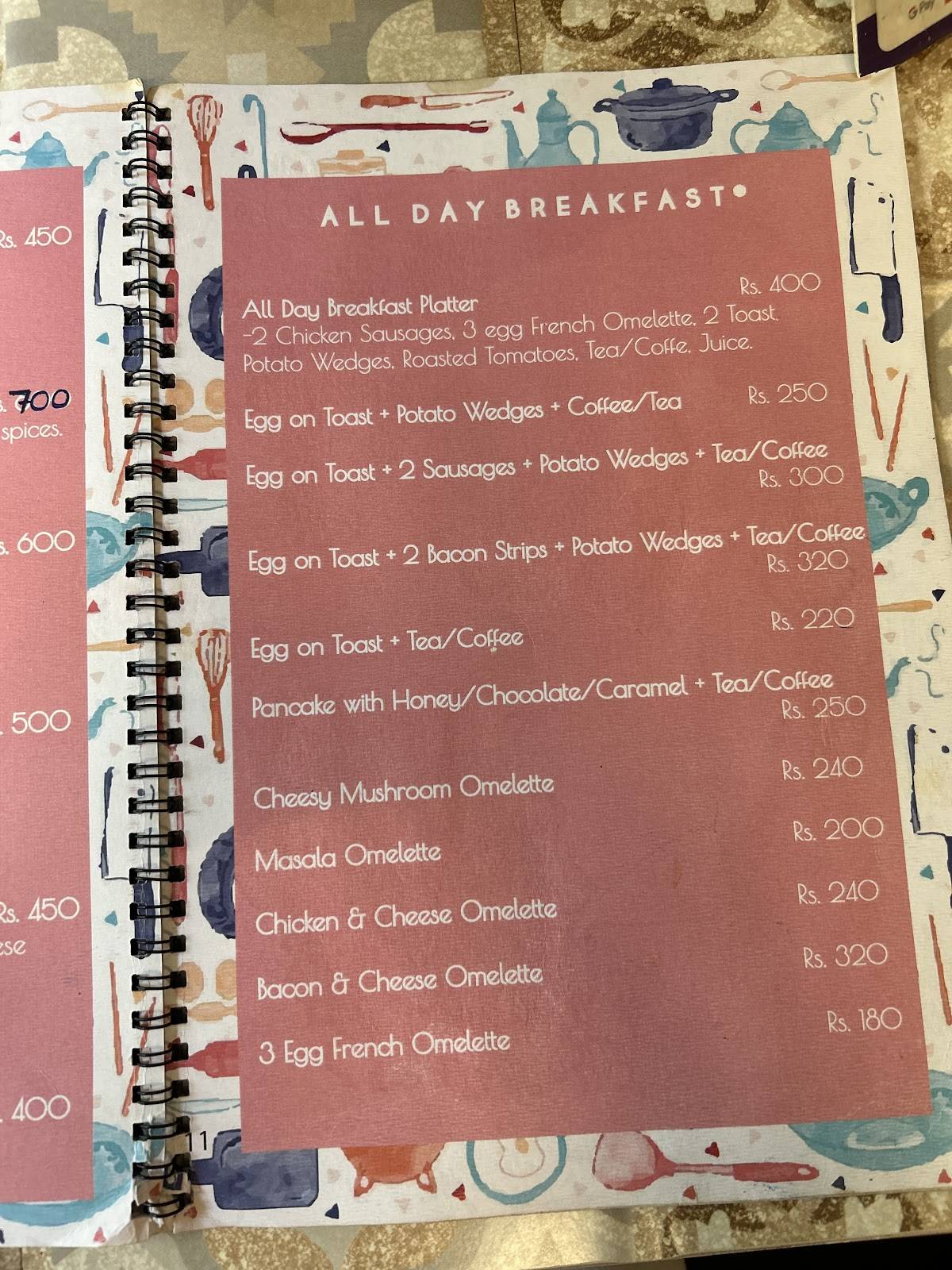 Mrs. Wilson's Cafe menu