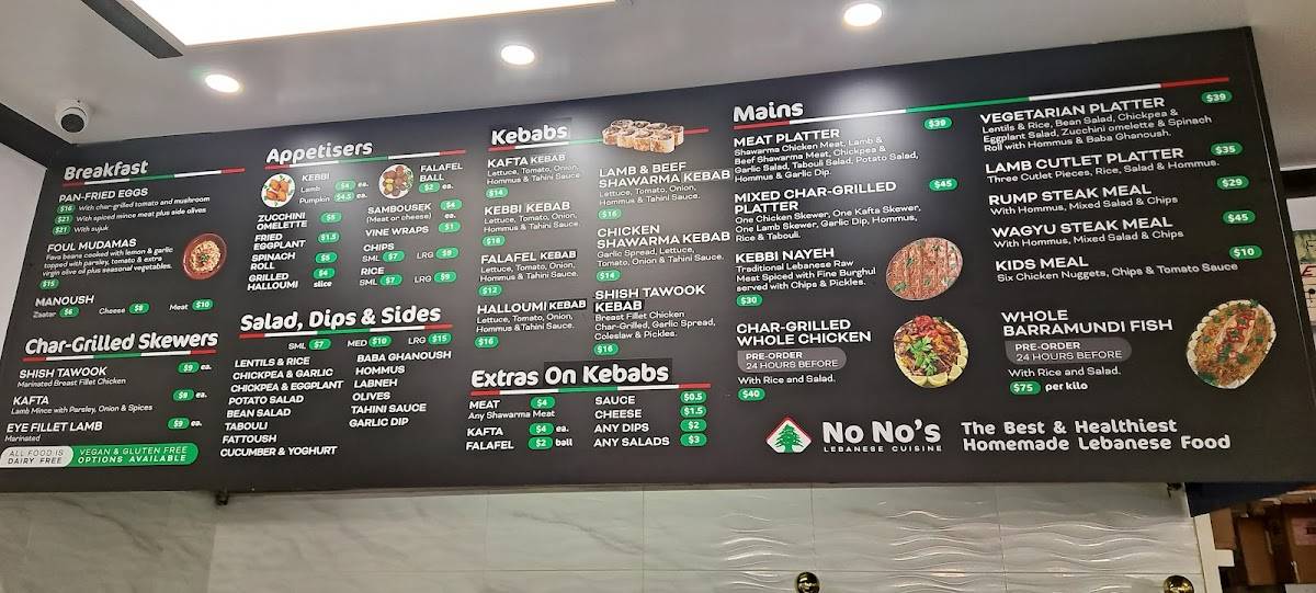 Menu at No No