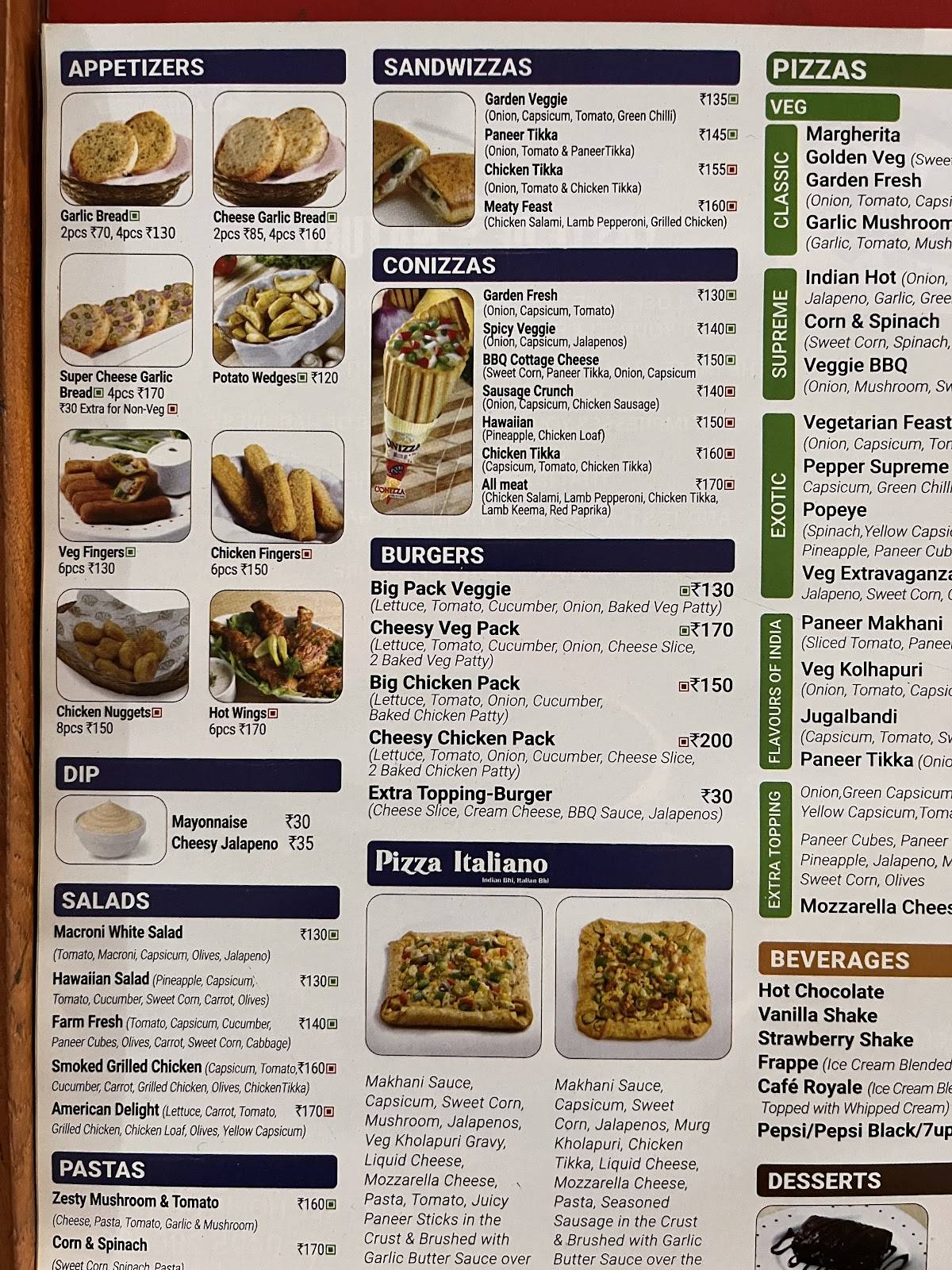 Cafe Pizza Corner menu
