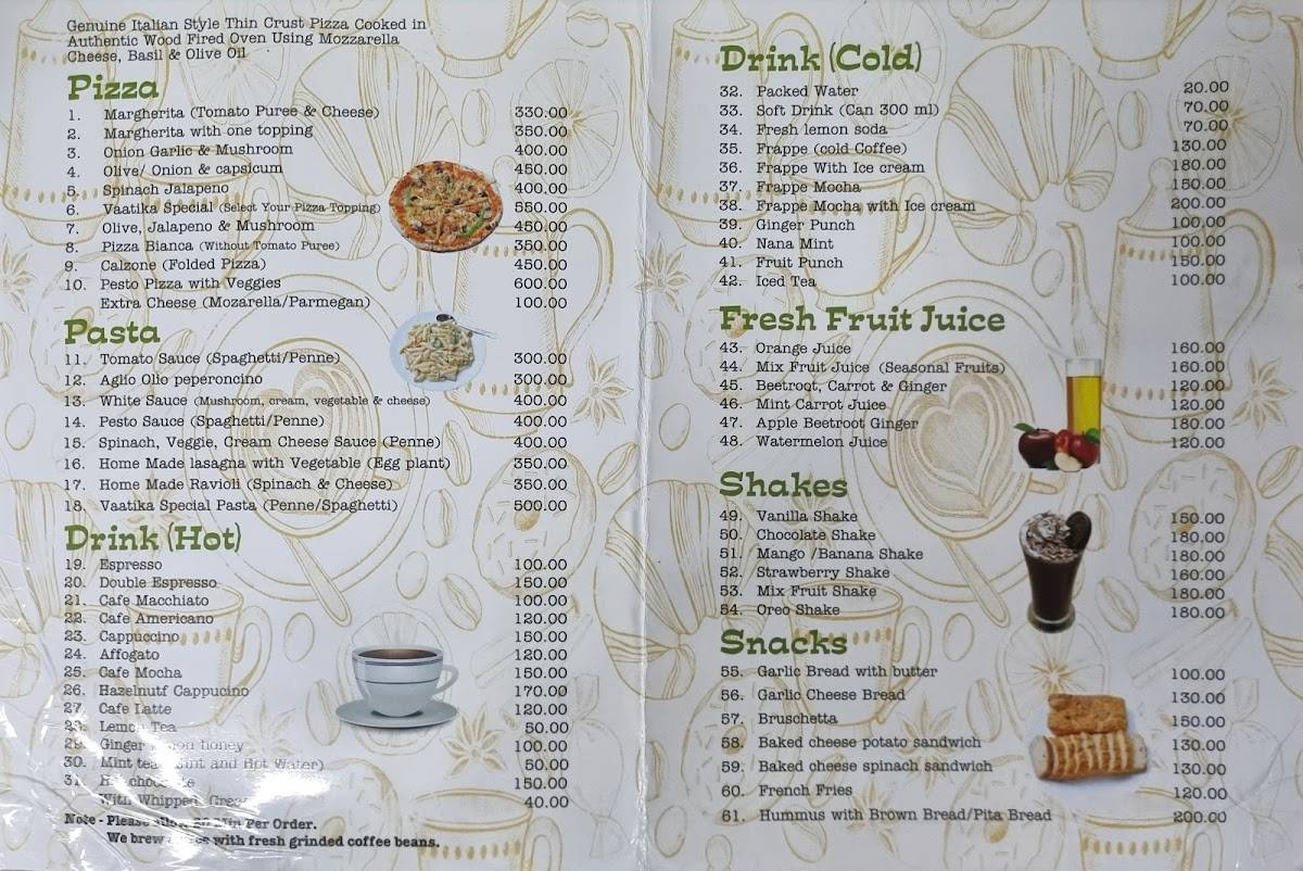 Pizzeria Vaatika Cafe menu