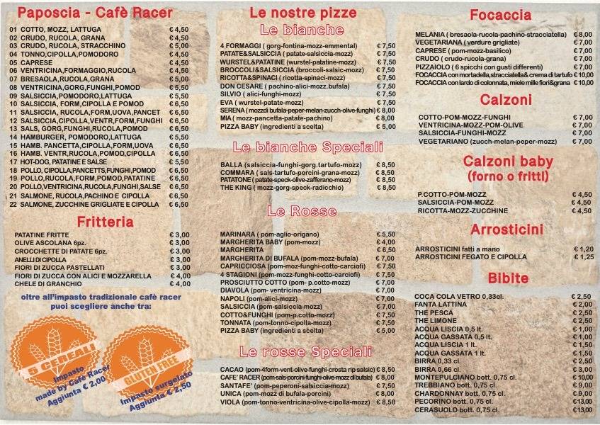 Menu di Cafe' Racer 