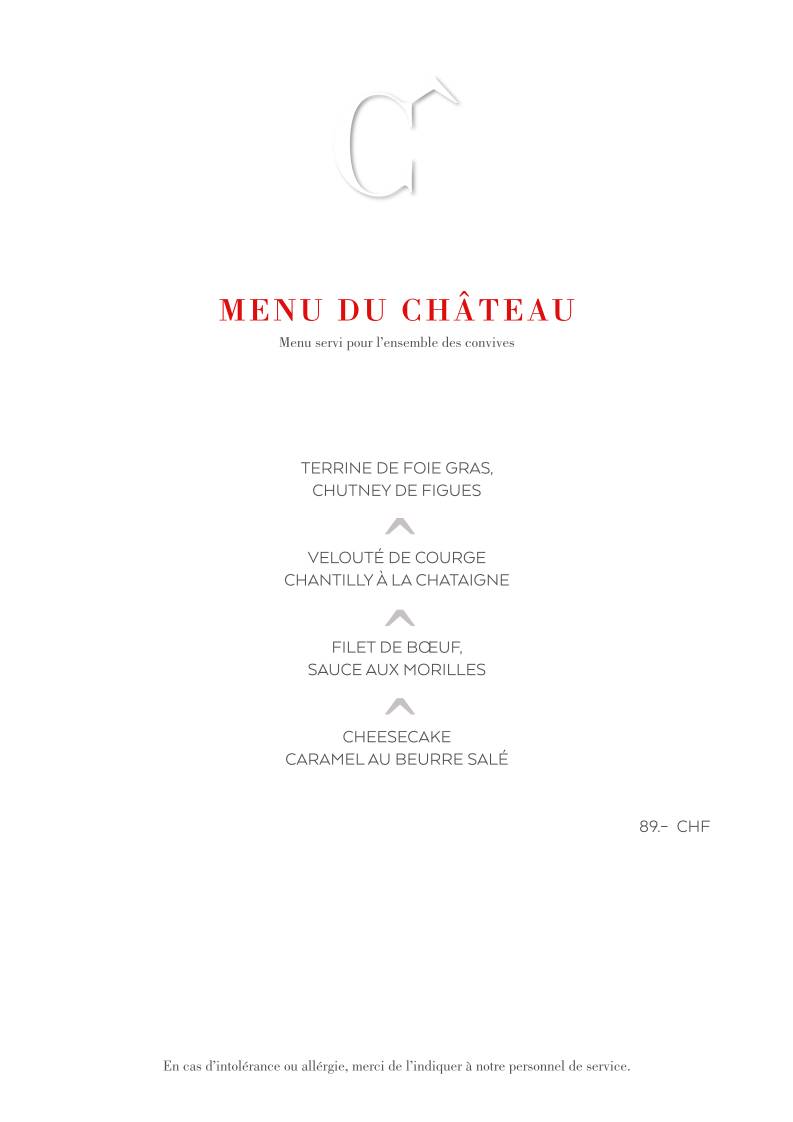 Menu di Café-Restaurant du Château de Genthod 