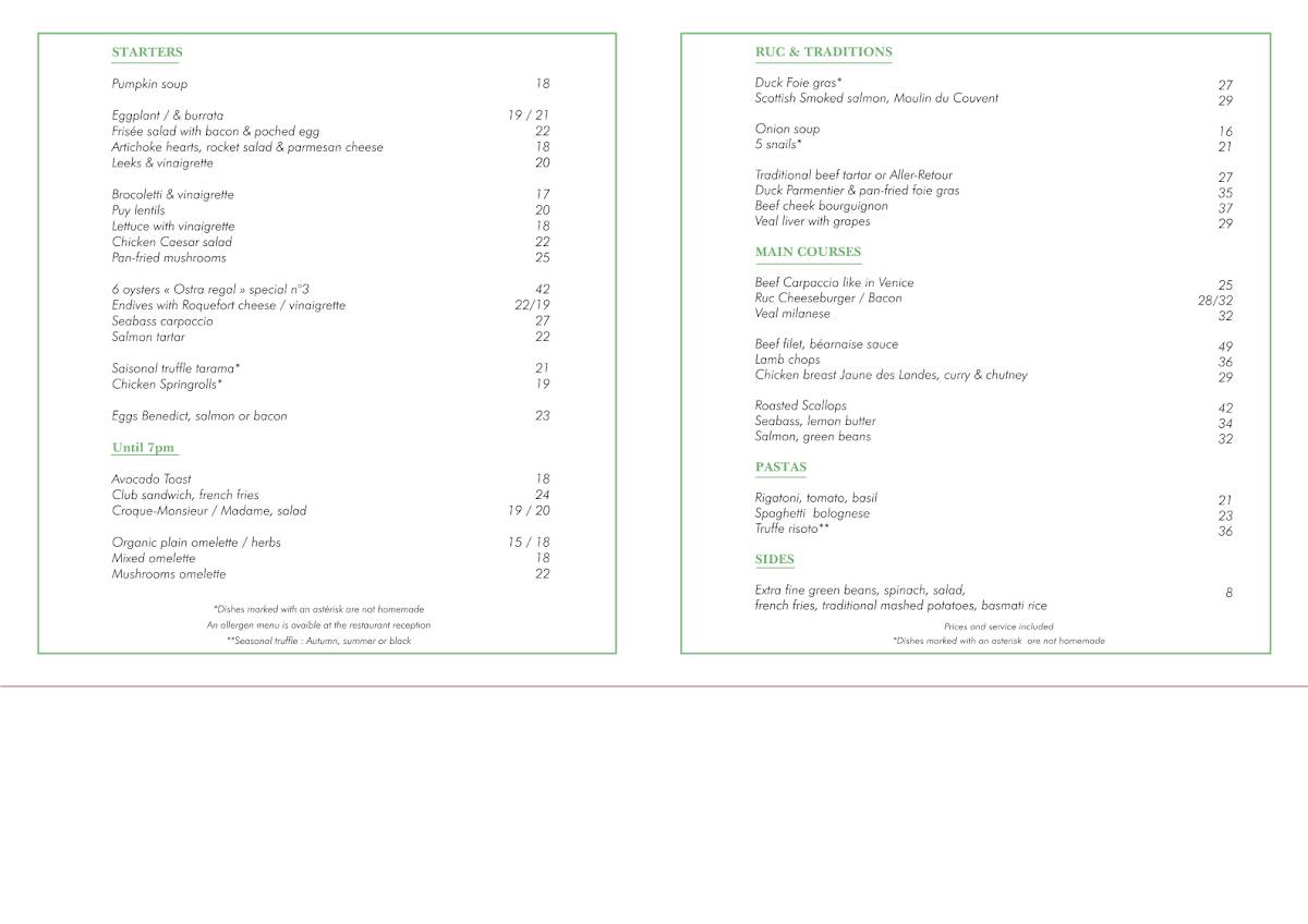 Menu de Café Ruc