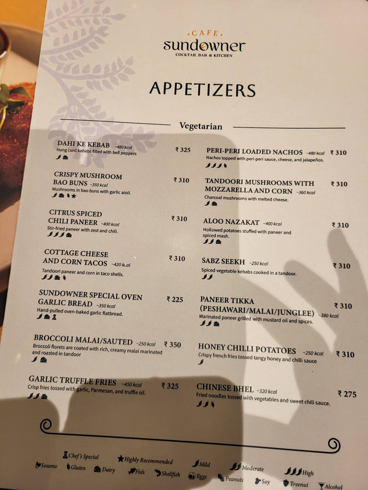 Cafe Sundowner menu