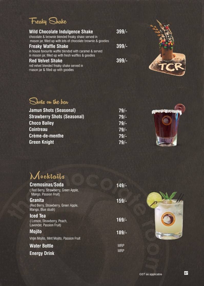THE CHOCOLATE ROOM menu