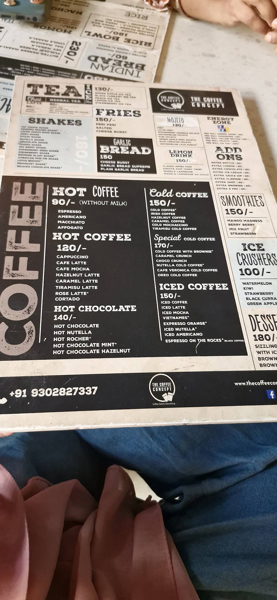 The Coffee Concept menu