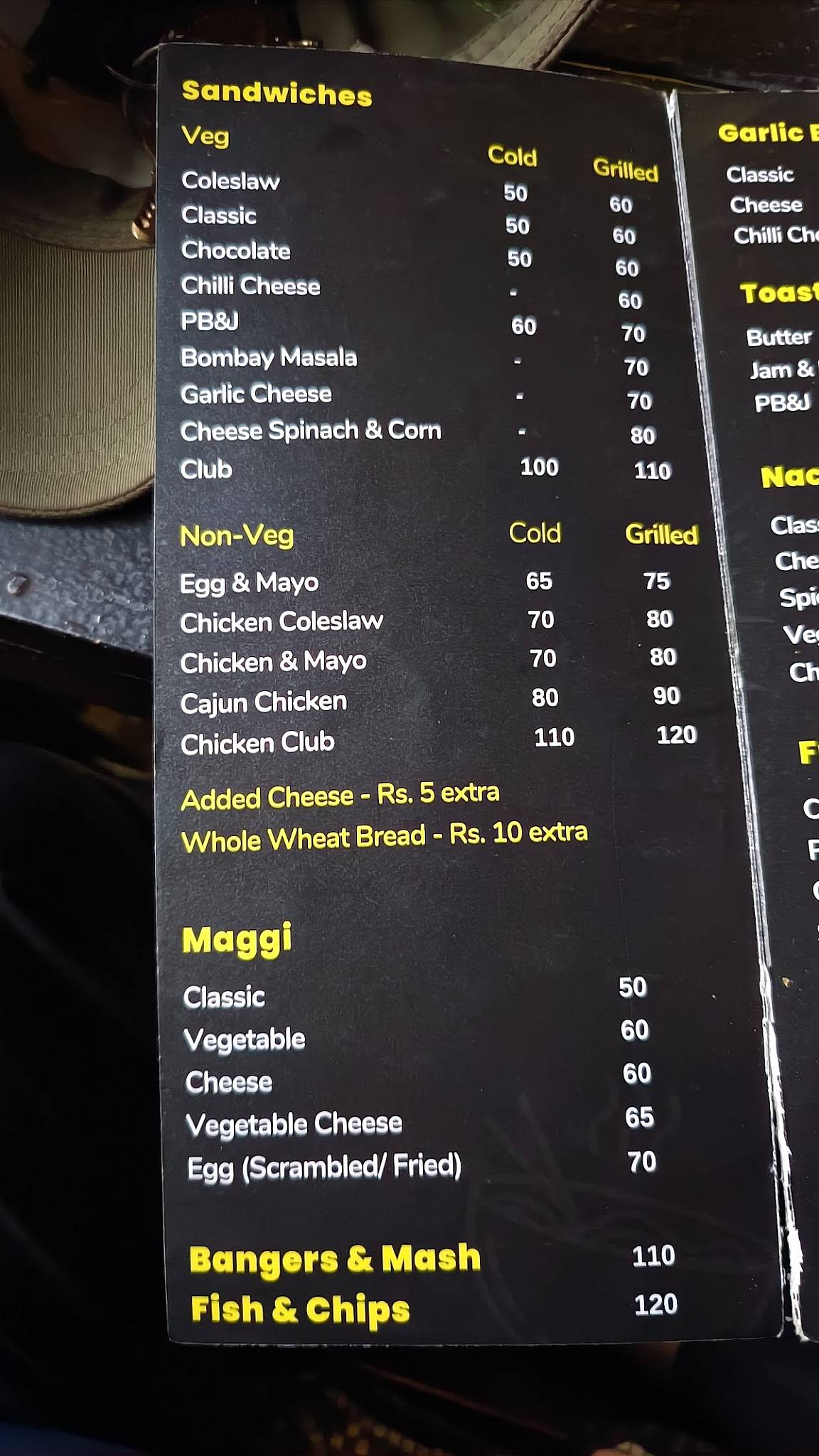 The Yellow Owl Cafe menu