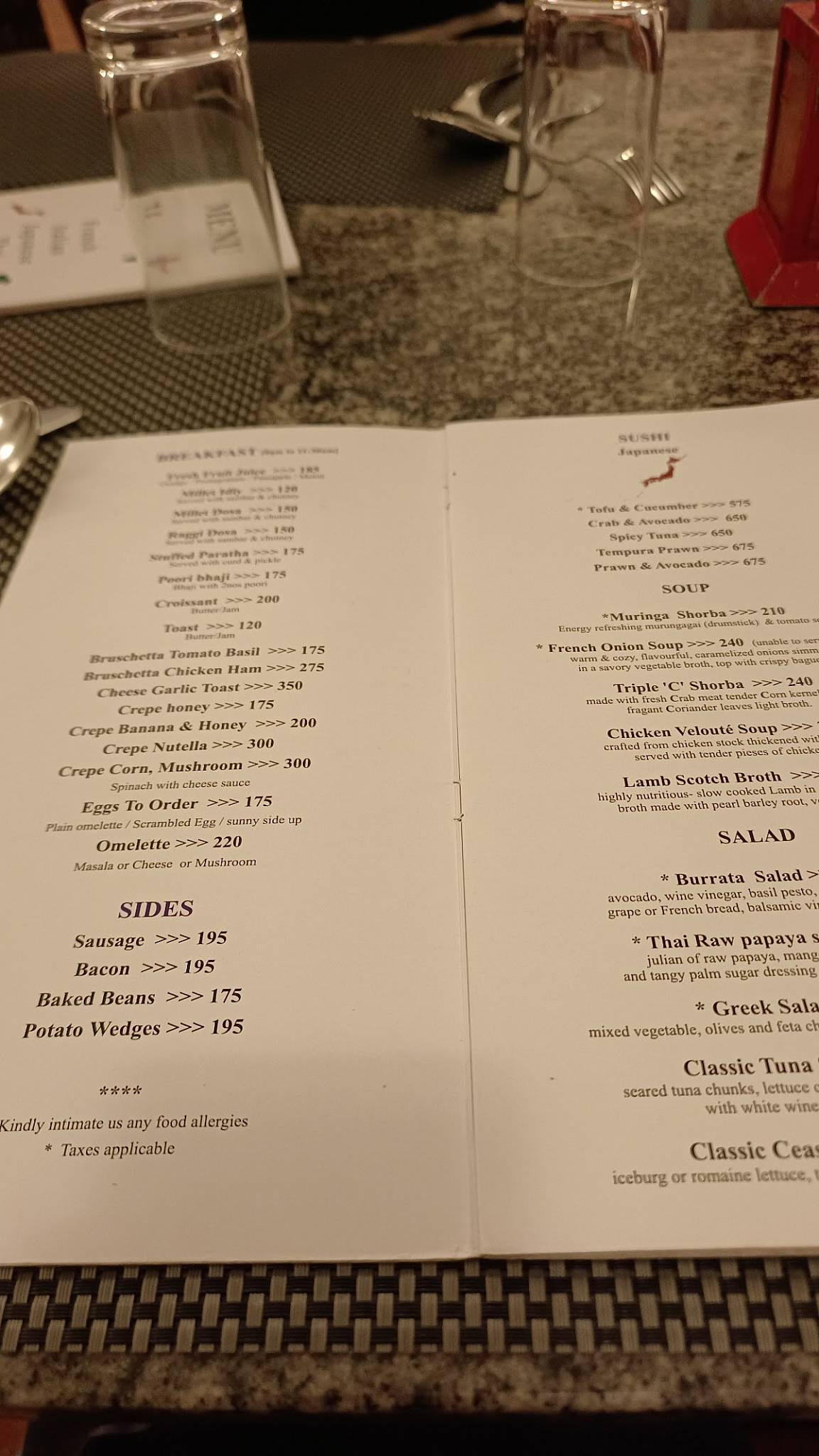 Cafe Veloute - French Cuisine/Multi/Thai/Japanese/Best Cafe in Pondicherry menu