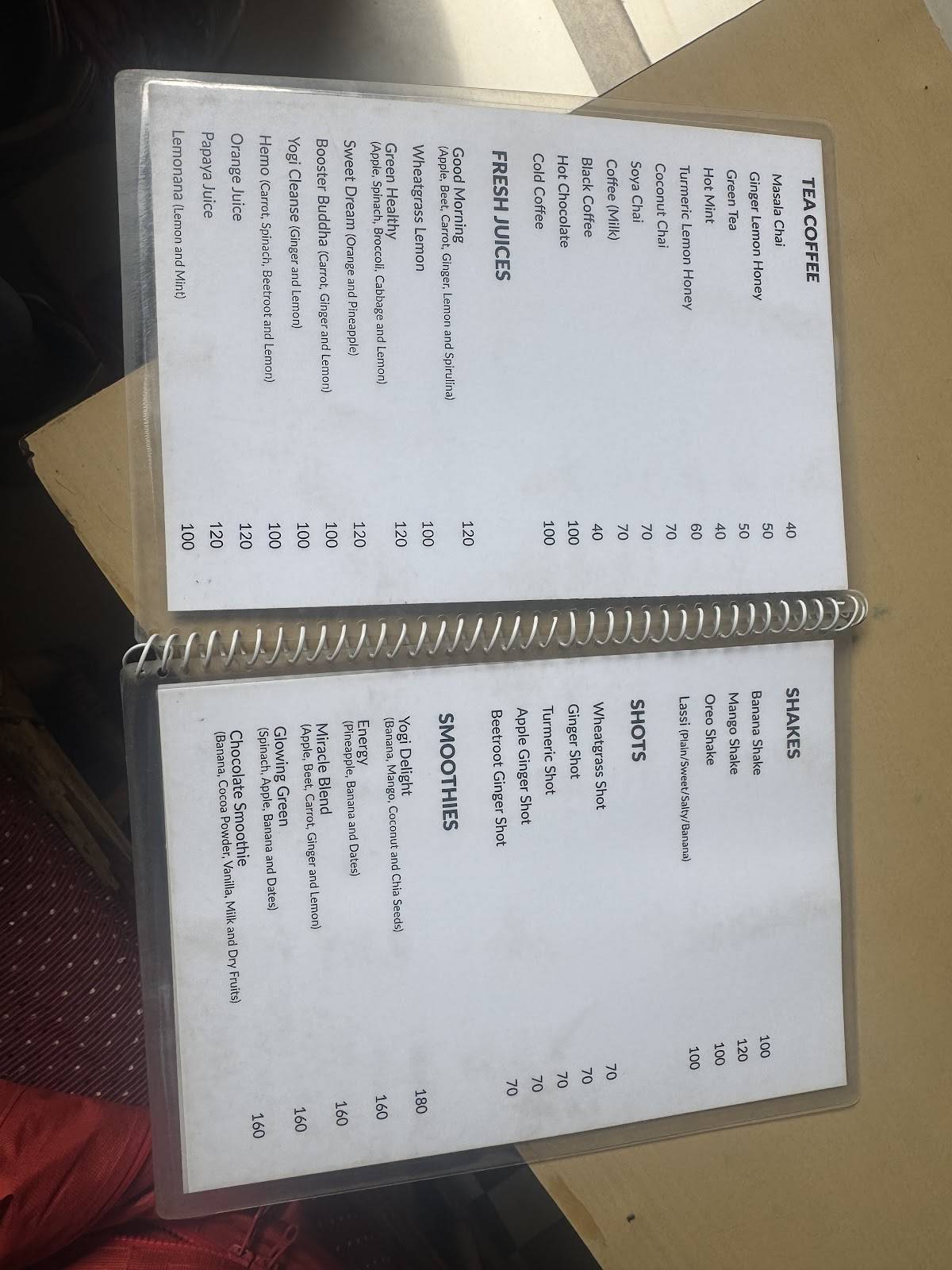 WheatGrass Cafe menu