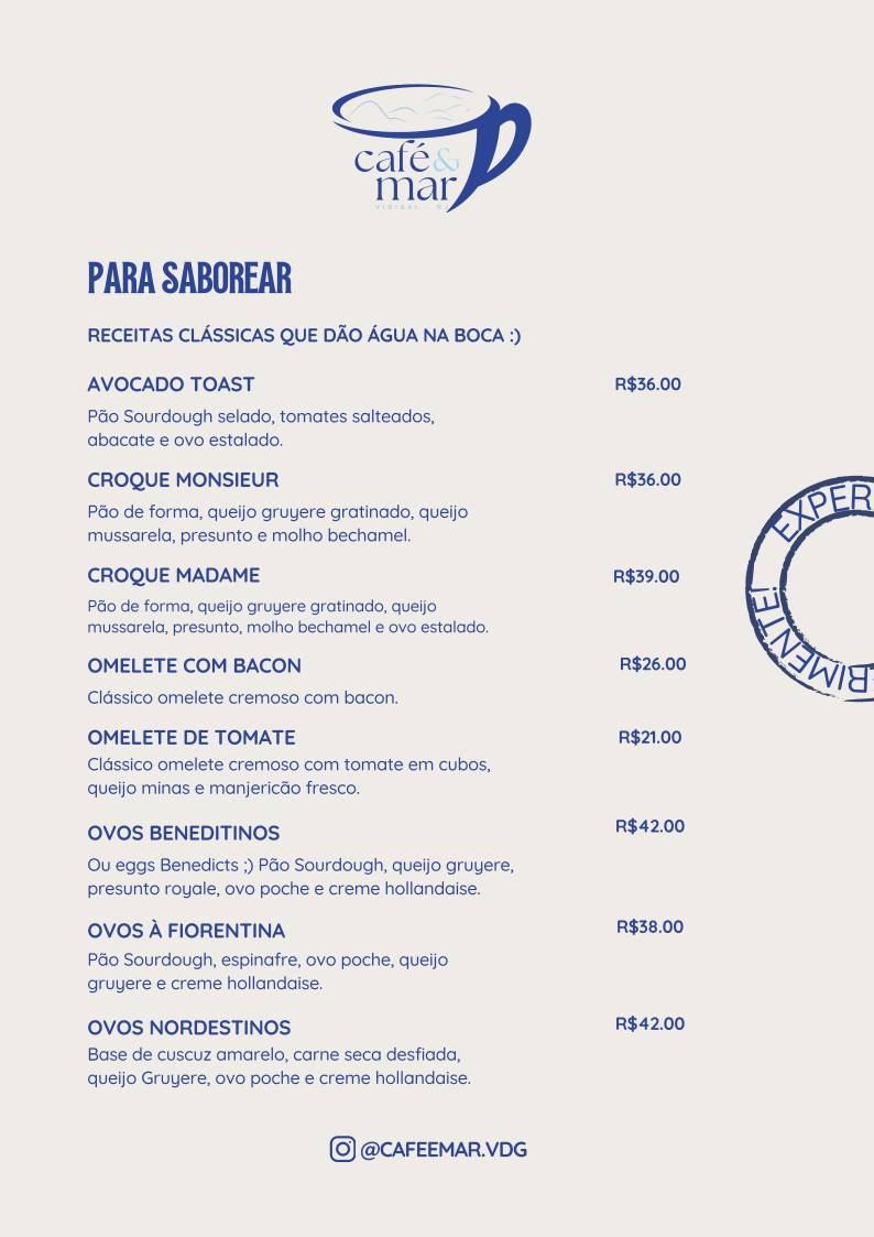 Café e Mar - Bistrô no Vidigal cardápio