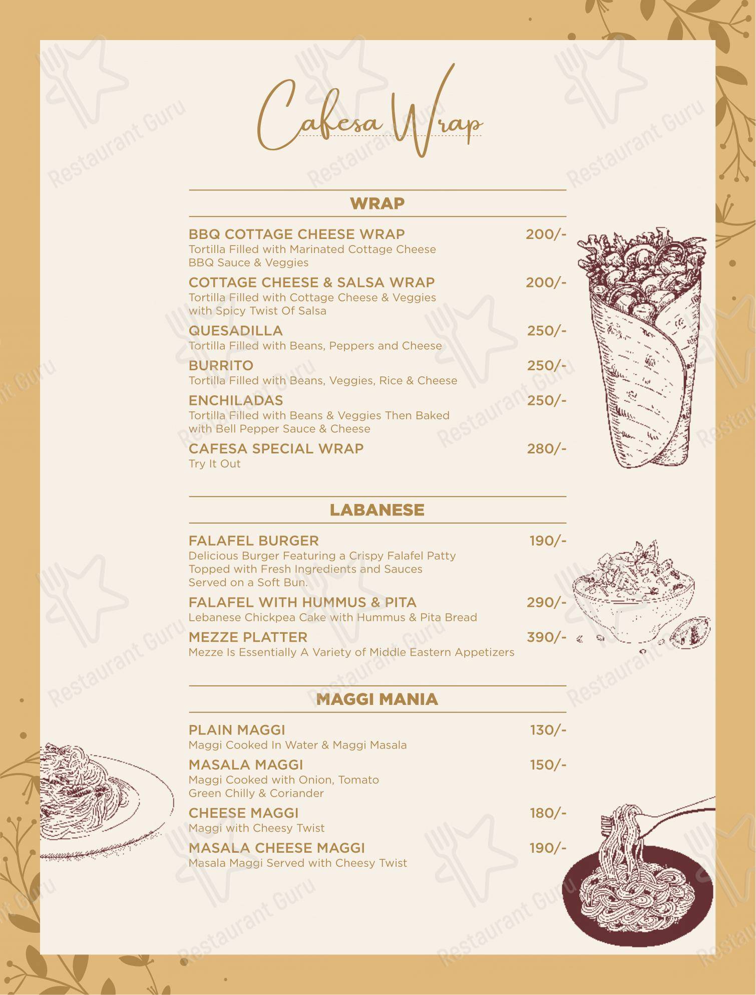 Cafesa - Pure Veg. Multi Cuisine Cafe and Restaurant menu