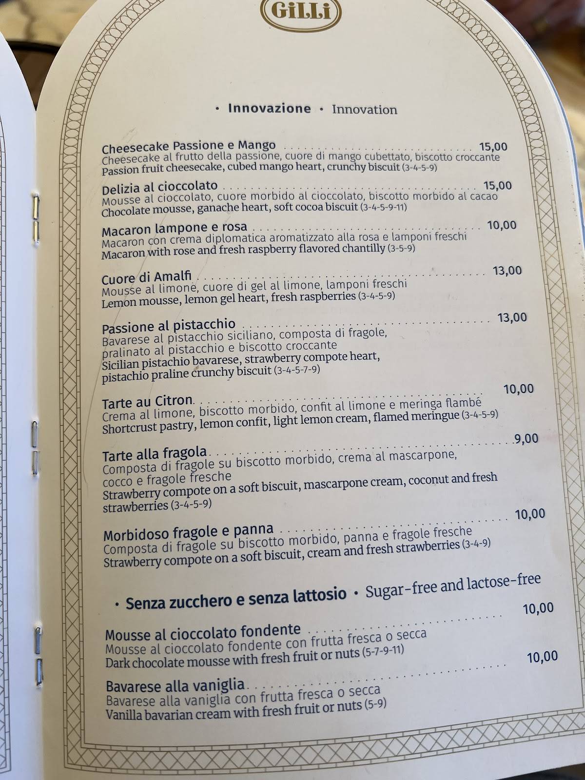 Menu di Caffè Gilli 