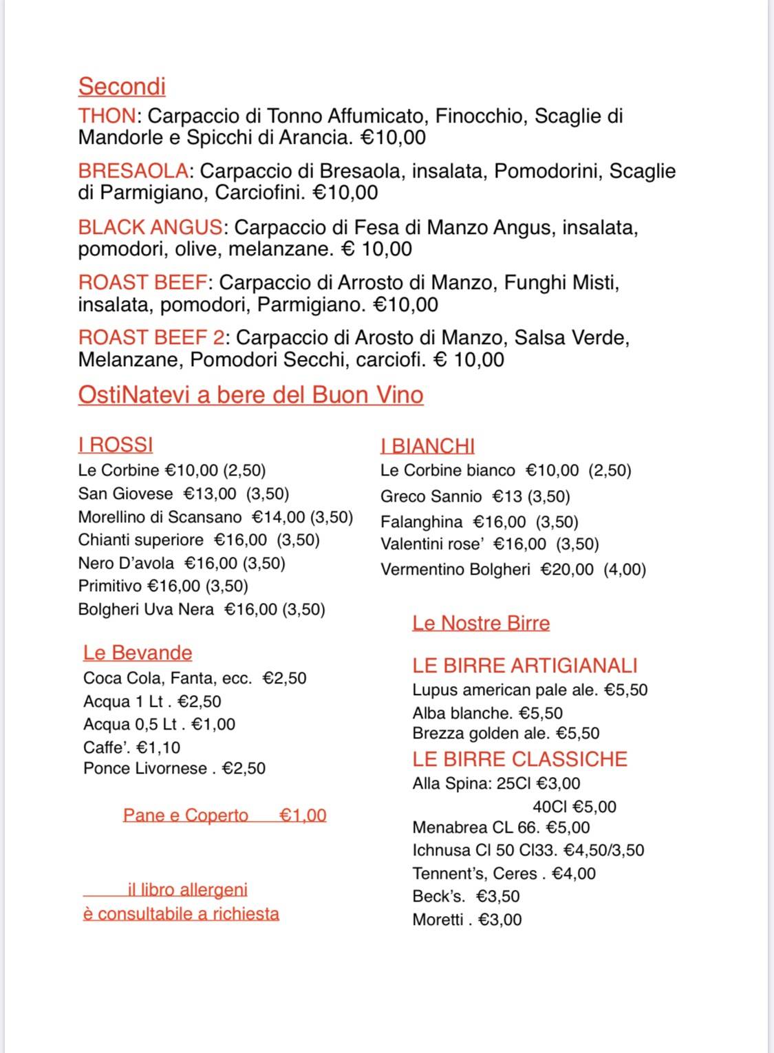 Menu di Caffè bistrot ricasoli 