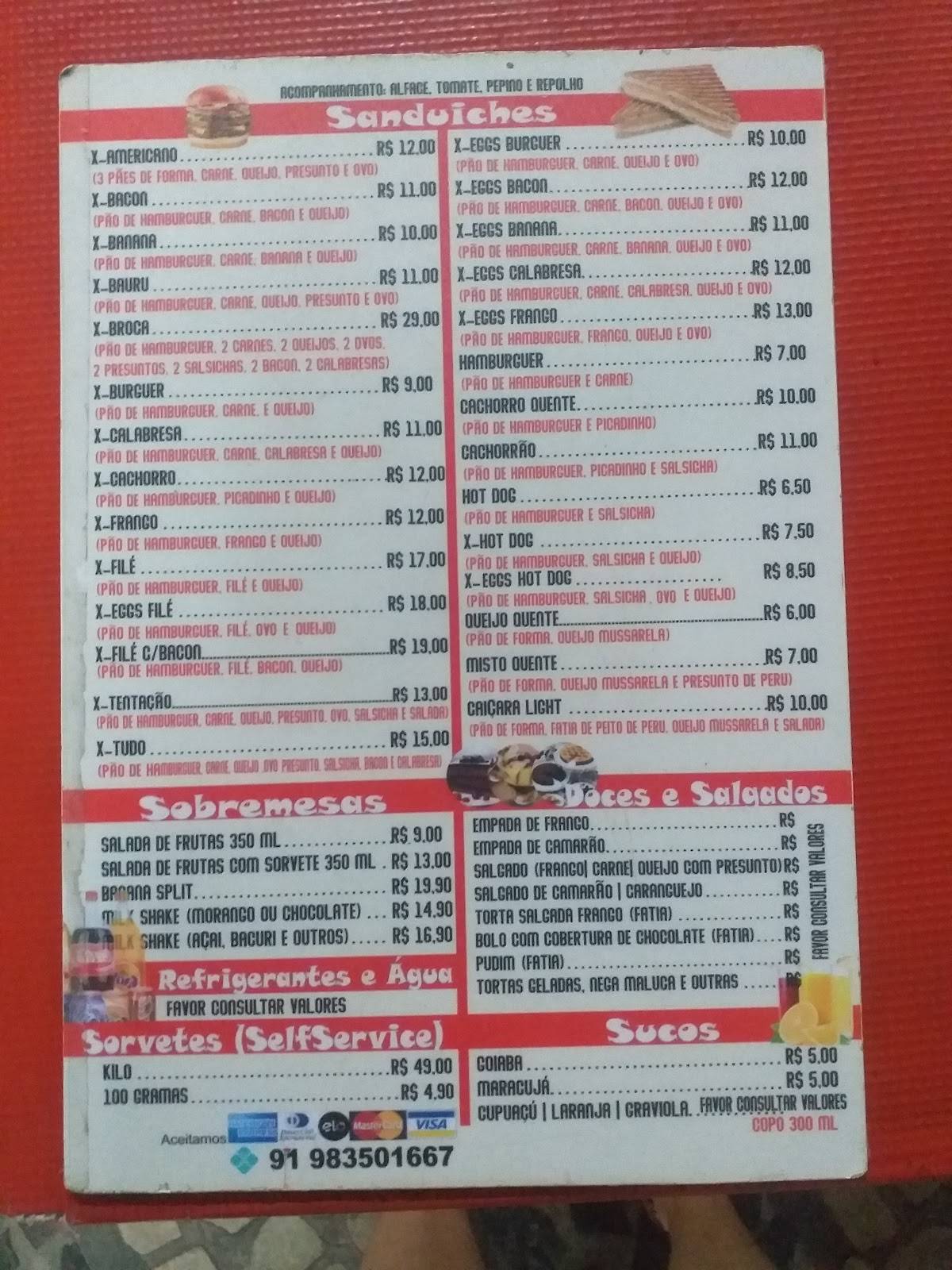 Caiçara - Pizzaria, Hambúrgueria e Sorveteria. cardápio