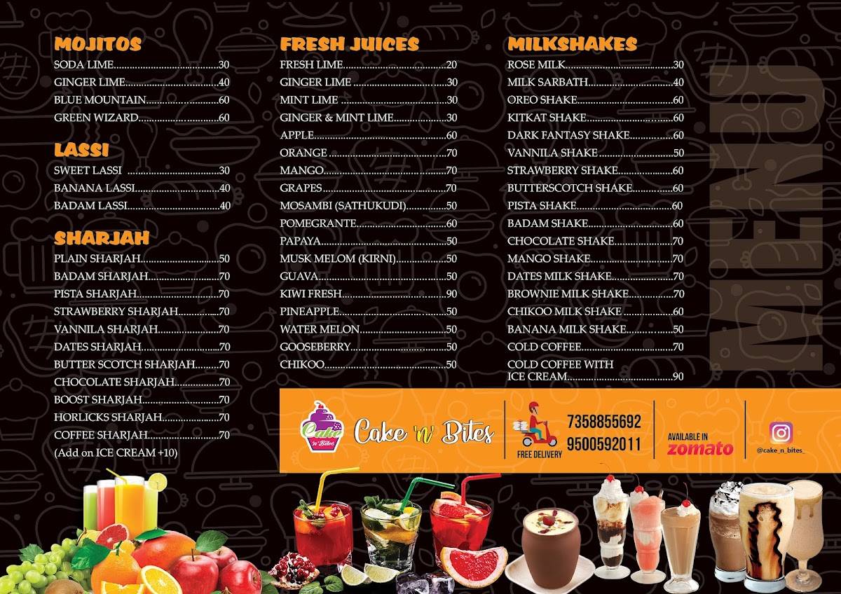 Cake'n'Bites menu