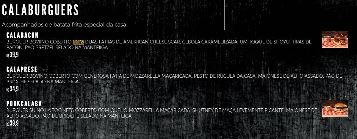 Calabouço Heavy & Rock Bar cardápio