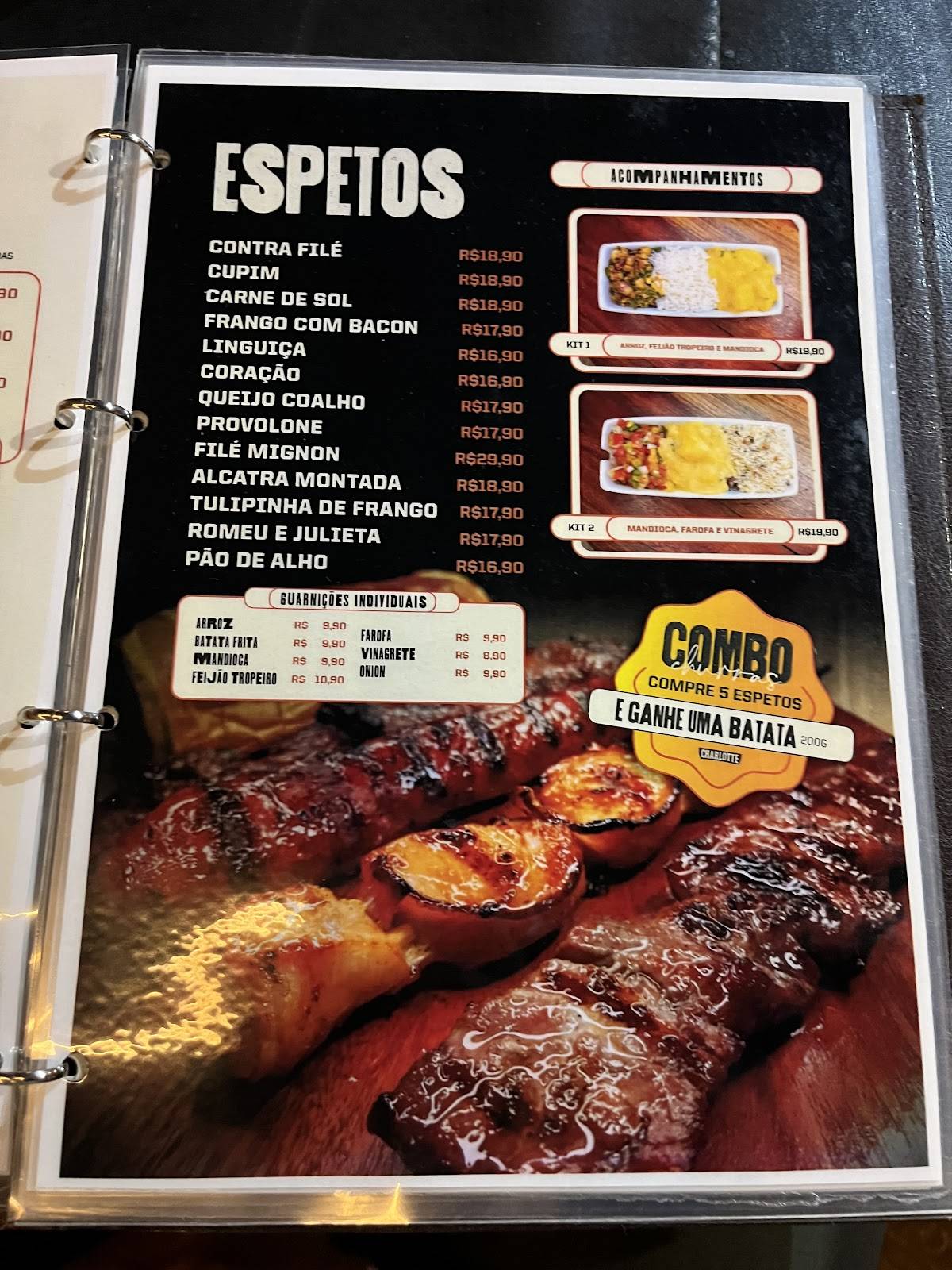 Charlotte Espeto e Burger cardápio