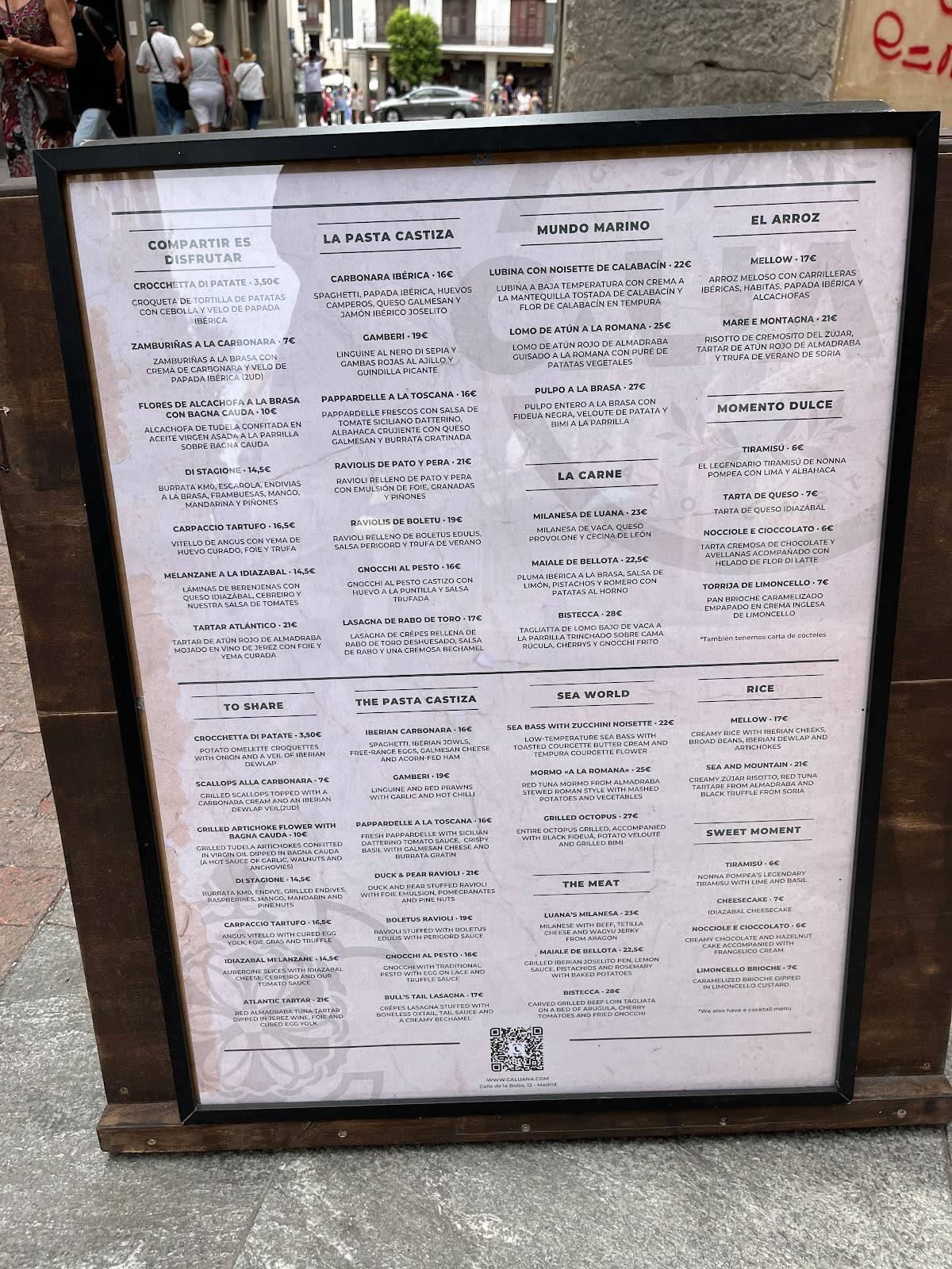 Carta Del Restaurante Caluana Madrid