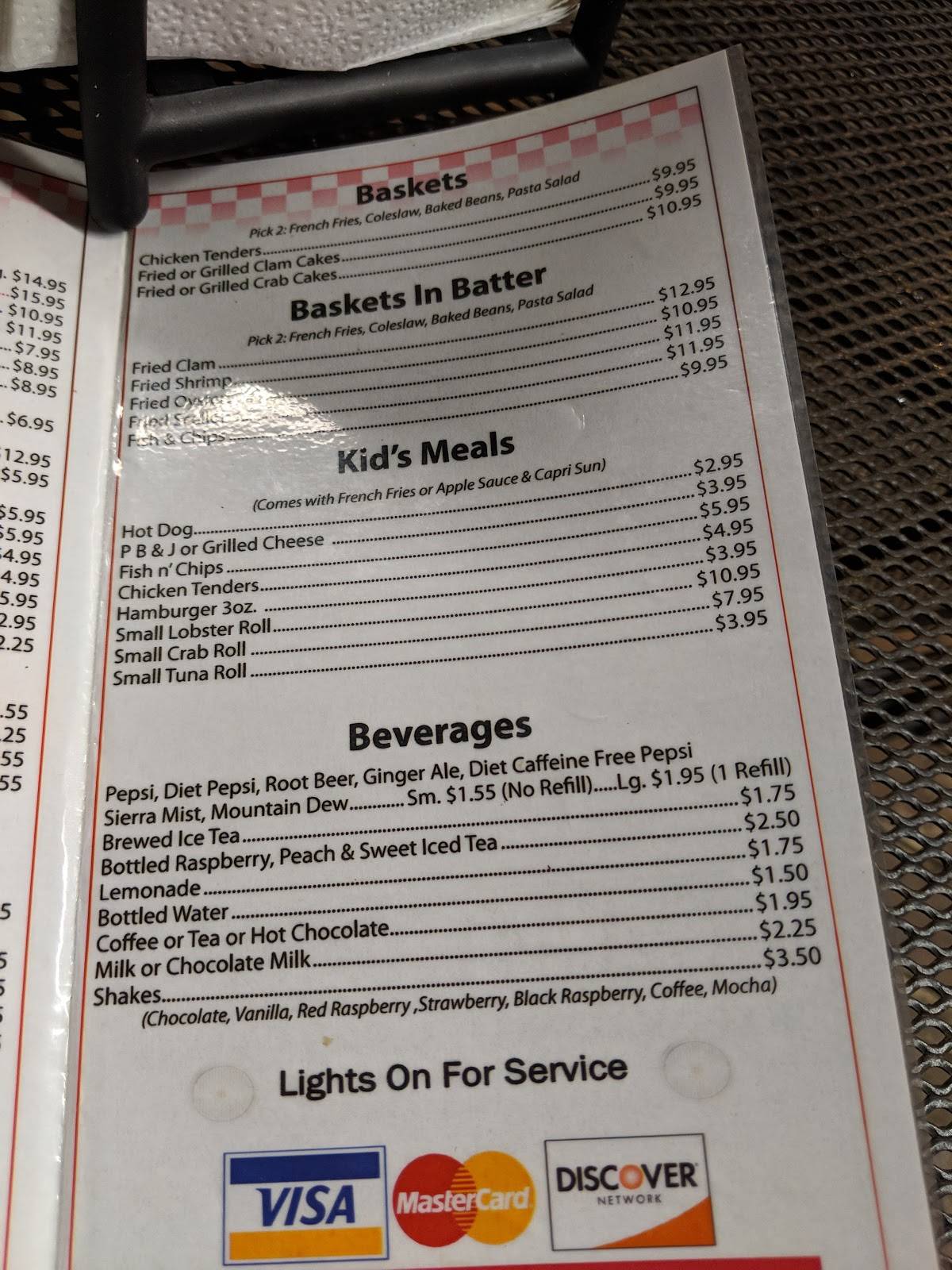 Menu at Cameron's Lobster House restaurant, Brunswick