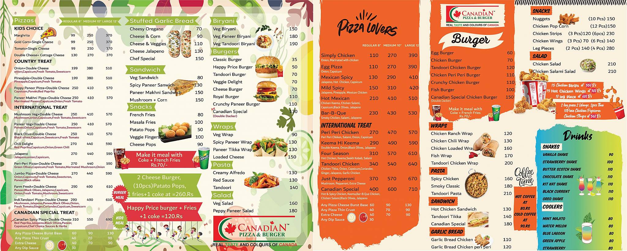 Canadian Pizza and Burger menu