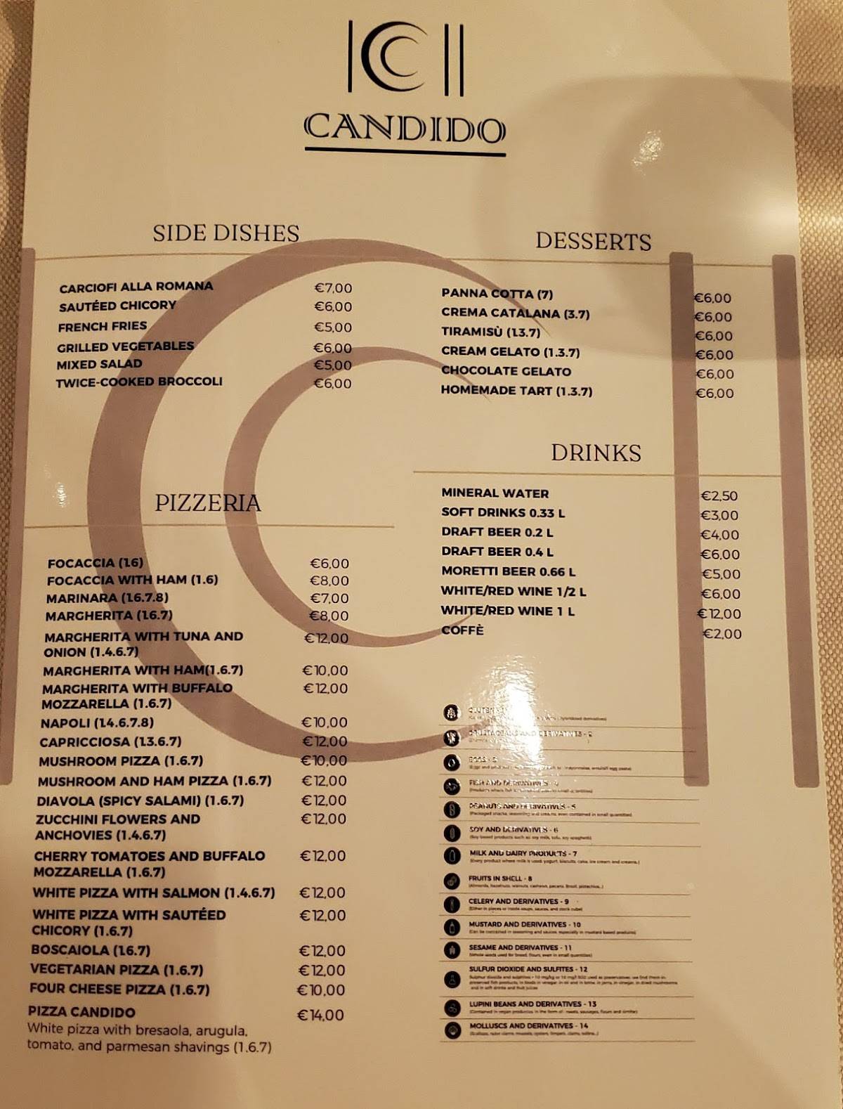 Menu di Candido Ristorante Pizzeria 