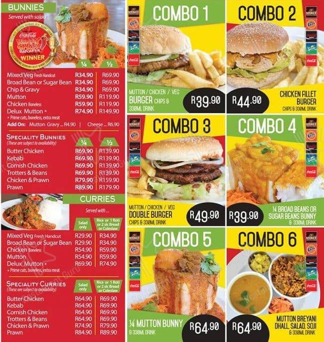 Menu at Canecutters Glenwood restaurant, Durban, 53-55 Helen Joseph Rd