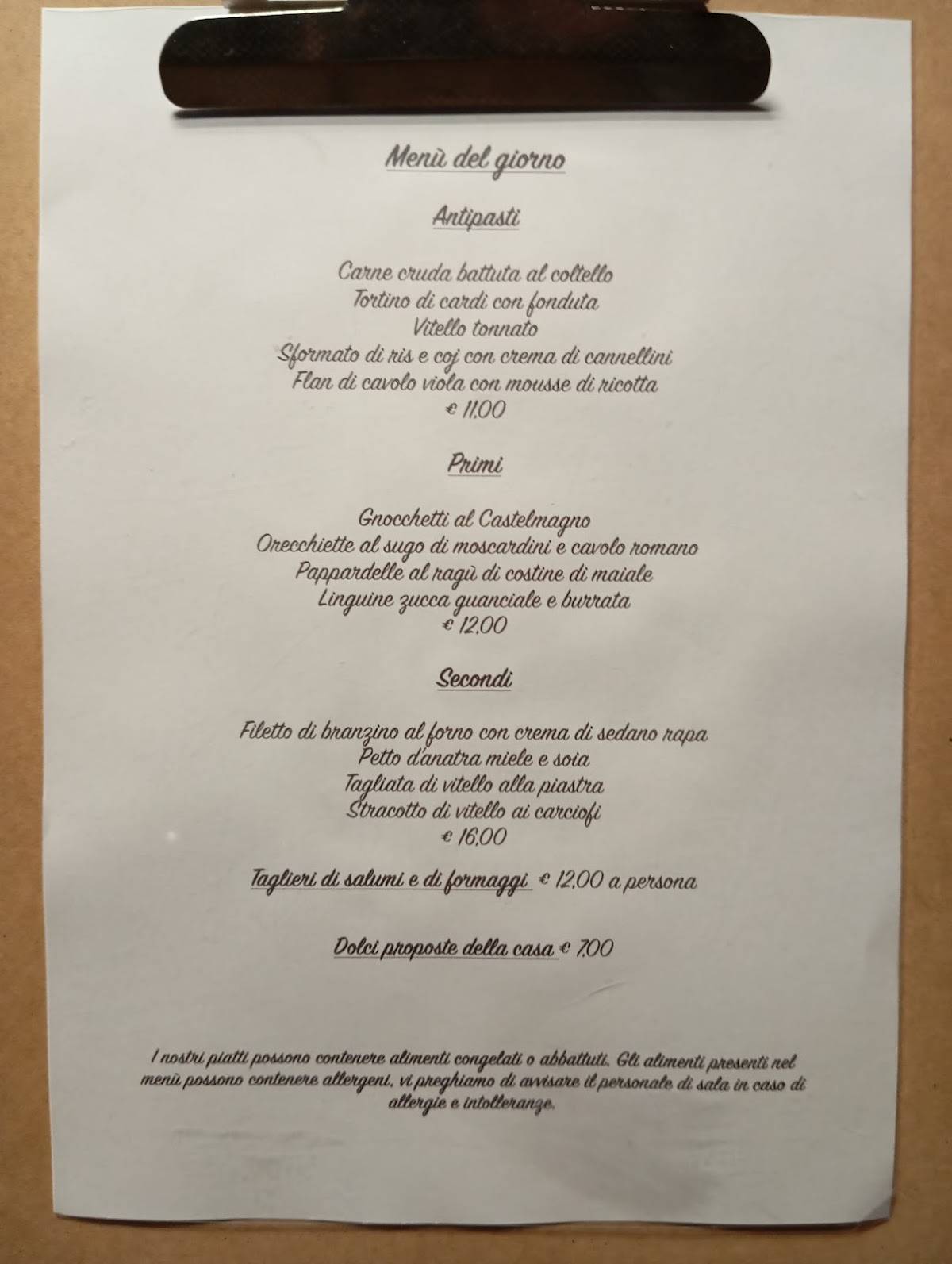 Menu di Cantine Bonaparte 