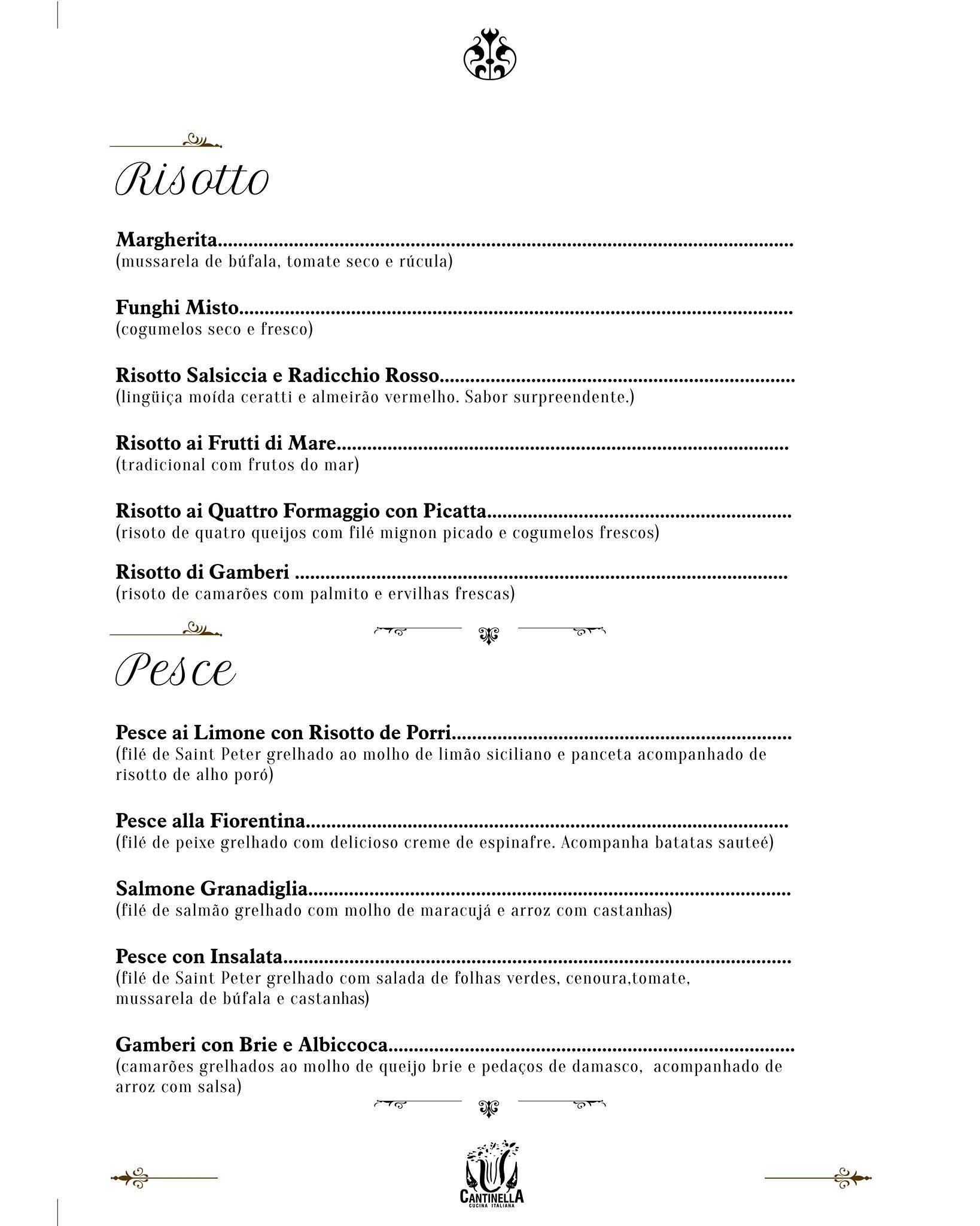 Cantinella Restaurante Italiano cardápio