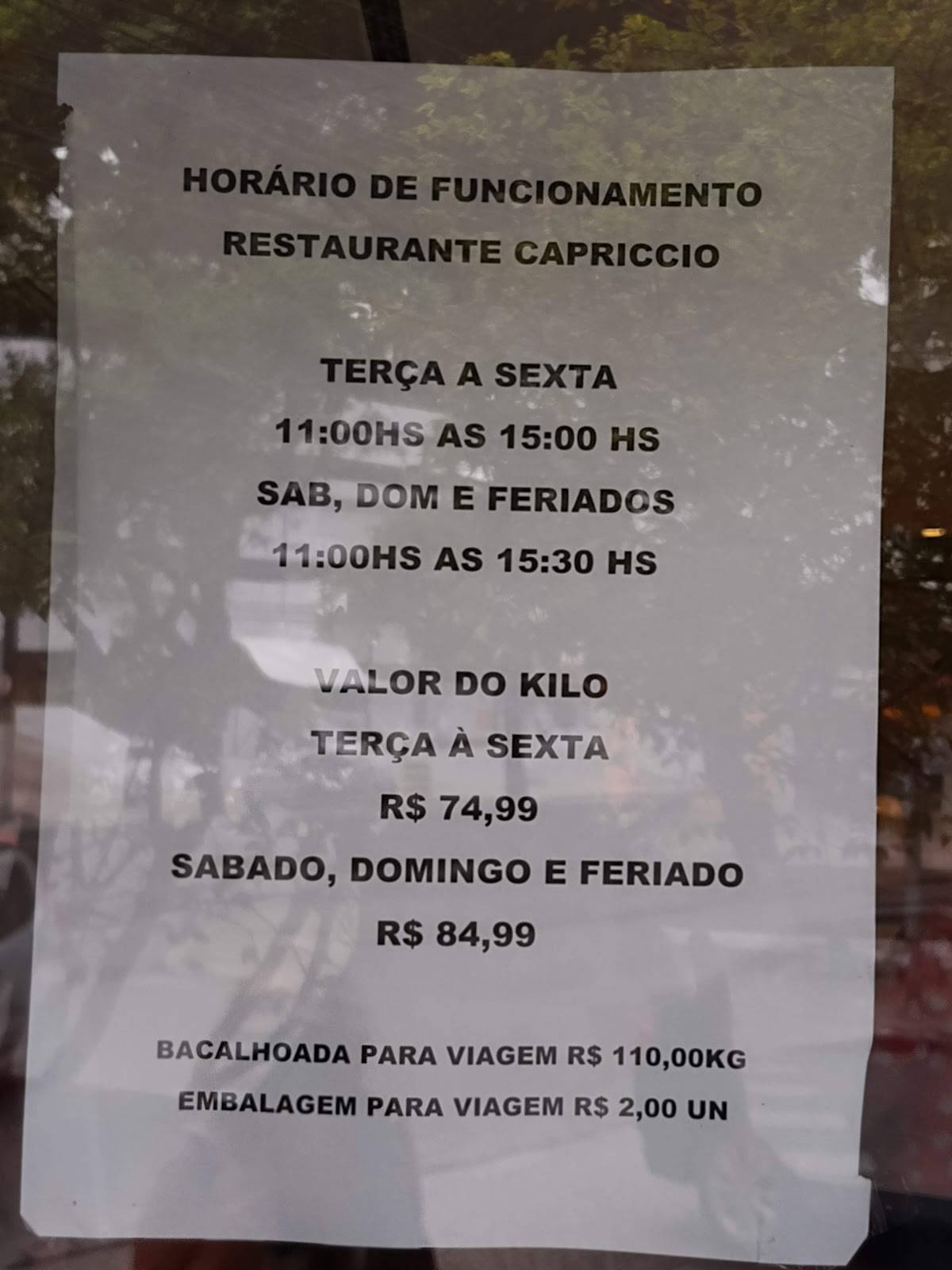 Capriccio Restaurante cardápio
