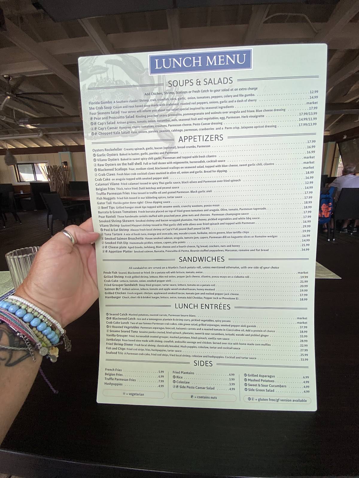 Menu at Cap's On the Water restaurant, Vilano Beach, Myrtle St