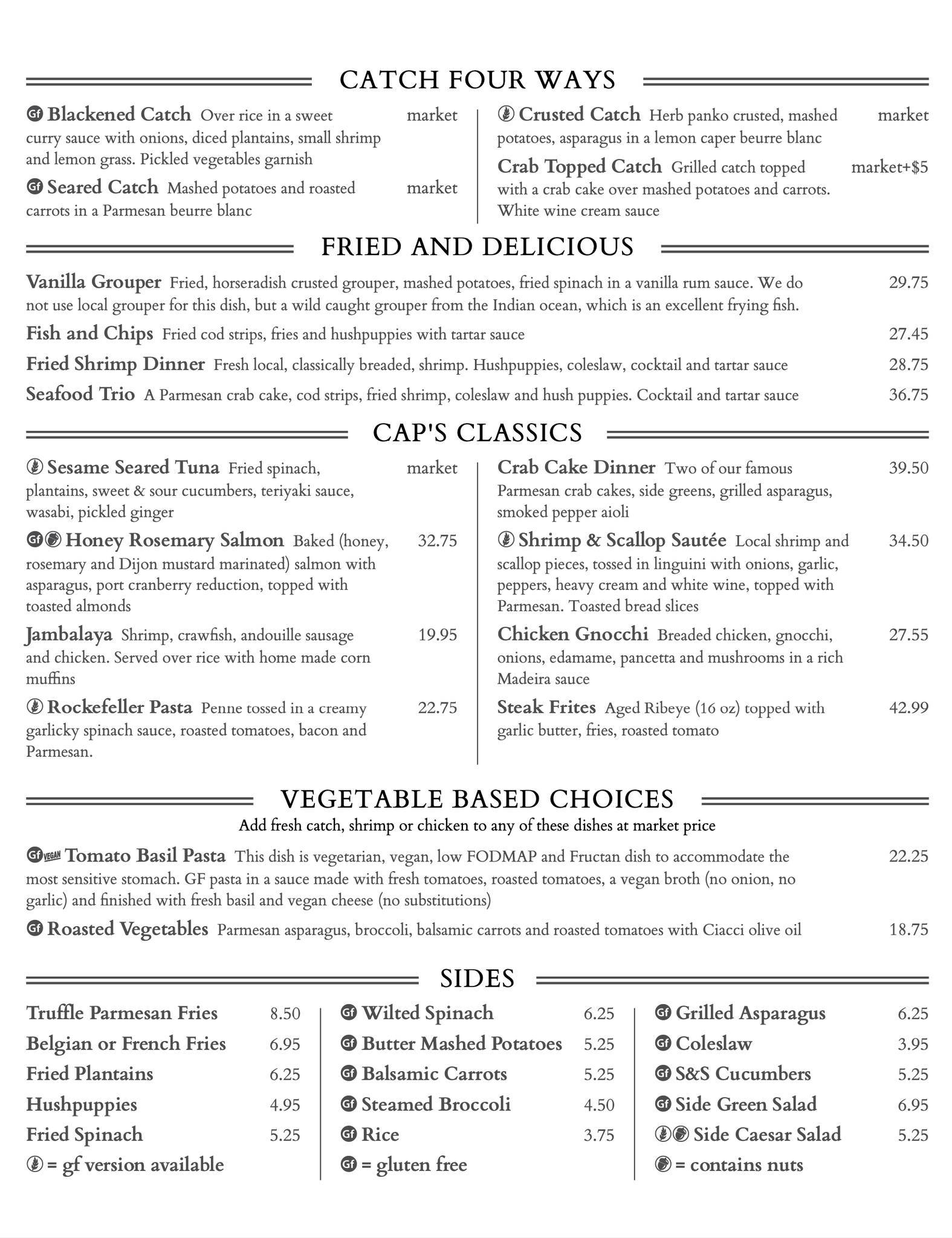 Menu at Cap's On the Water restaurant, Vilano Beach, Myrtle St