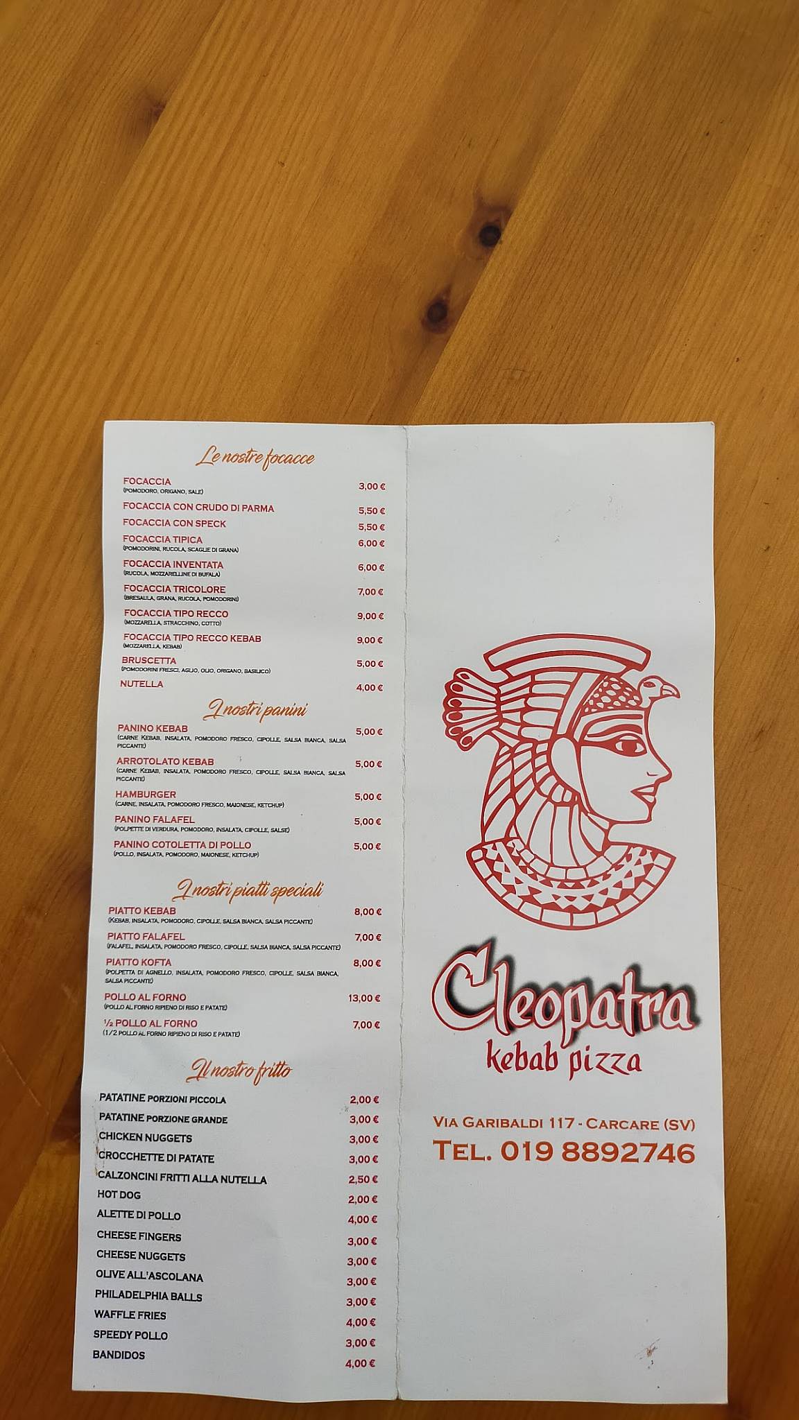 Menu di Cleopatra Pizzeria Kebab 