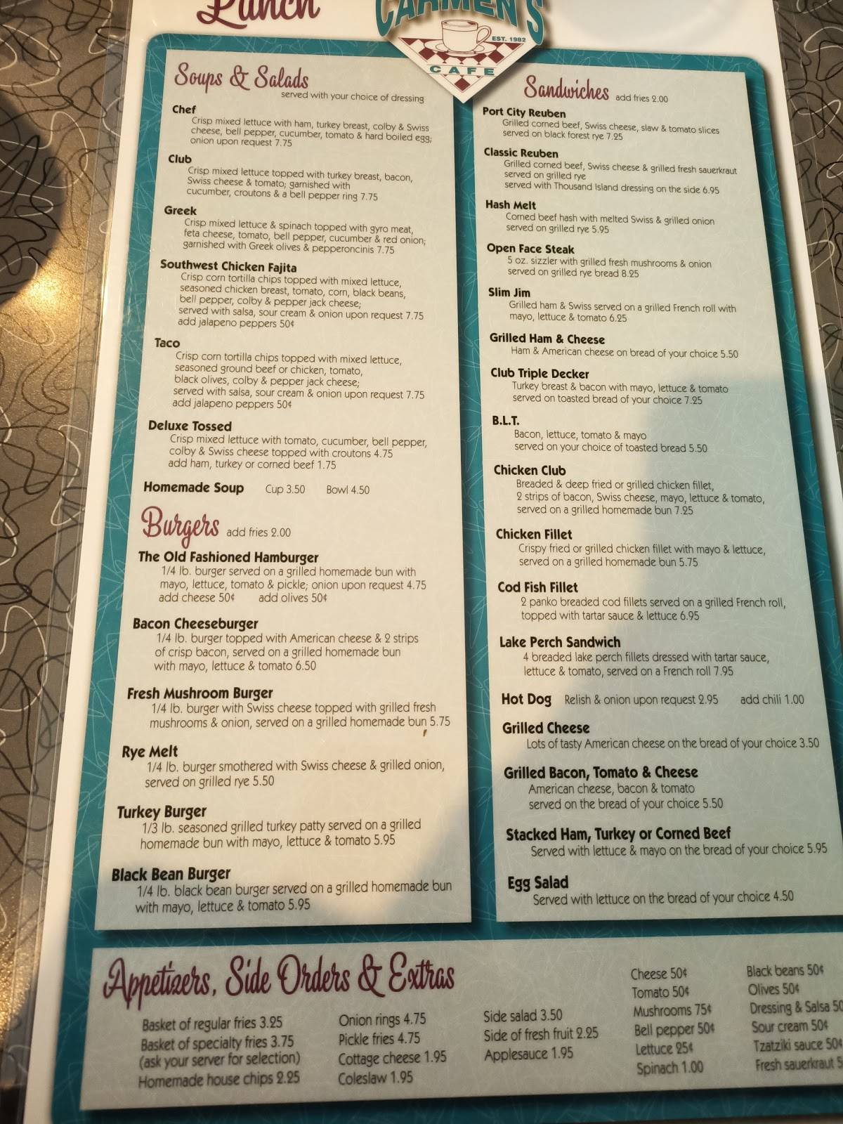Menu at Carmen's Cafe, Muskegon